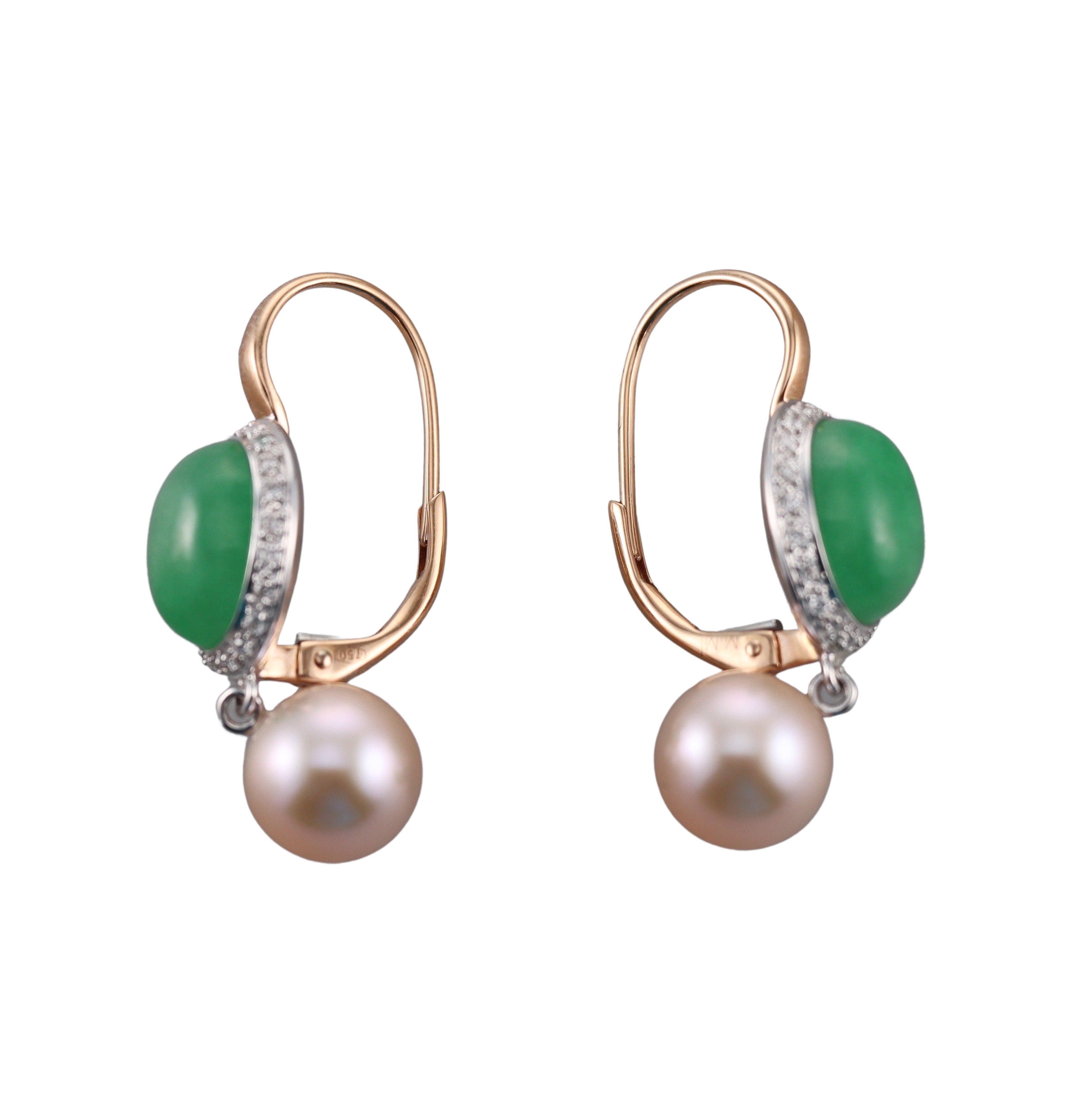 Mimi Milano Leela Jade Diamond Pearl 18k Gold Earrings