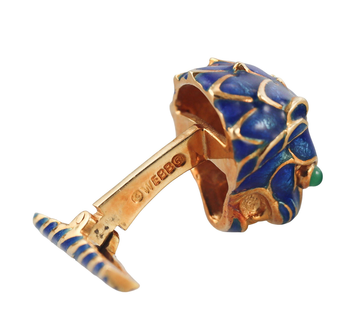 David Webb Enamel Emerald Lion Head Cufflinks Studs Set