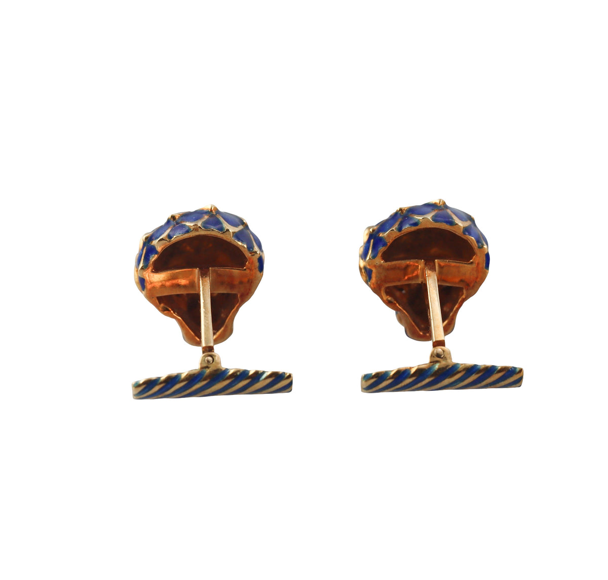 David Webb Enamel Emerald Lion Head Cufflinks Studs Set