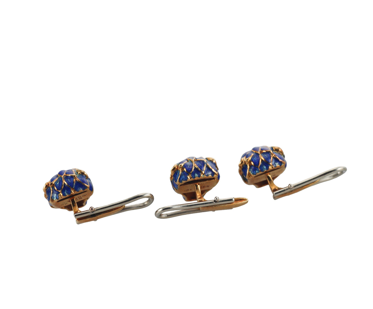 David Webb Enamel Emerald Lion Head Cufflinks Studs Set