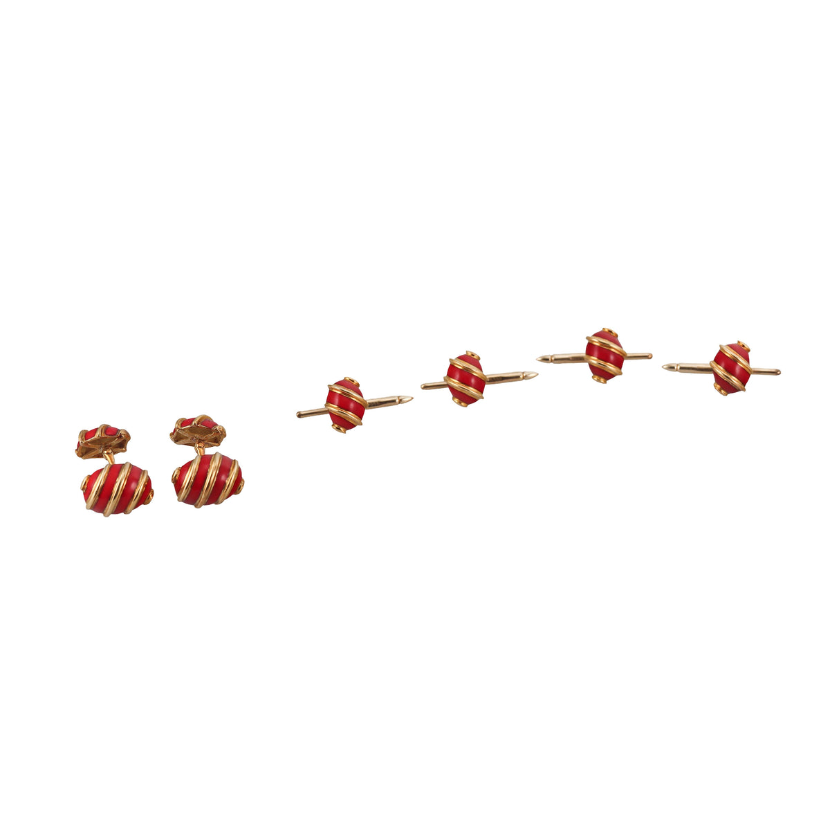 Tiffany & Co Schlumberger Gold Red Enamel Swirl Motif Cufflinks Studs Set