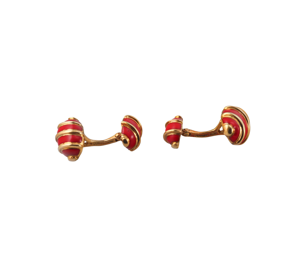 Tiffany & Co Schlumberger Gold Red Enamel Swirl Motif Cufflinks Studs Set