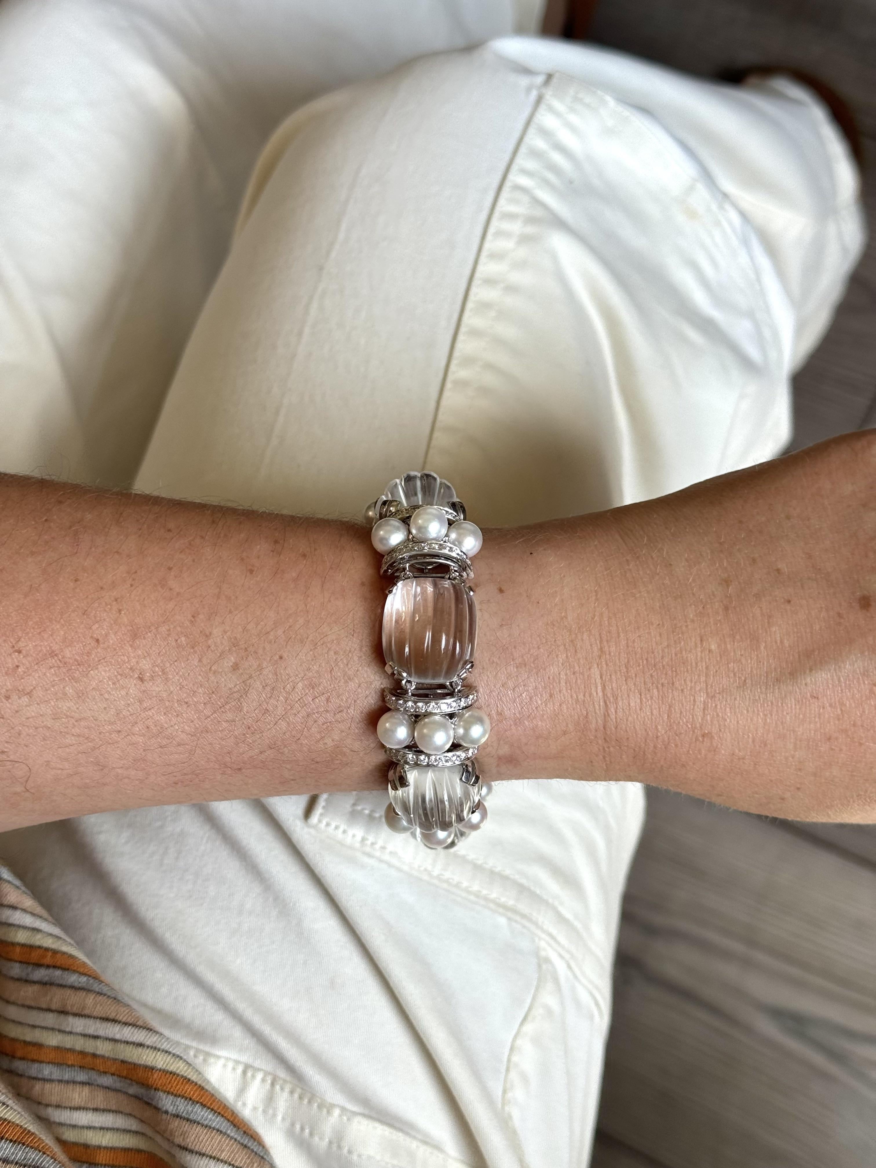 Seaman Schepps Crystal Pearl Diamond Gold Bracelet