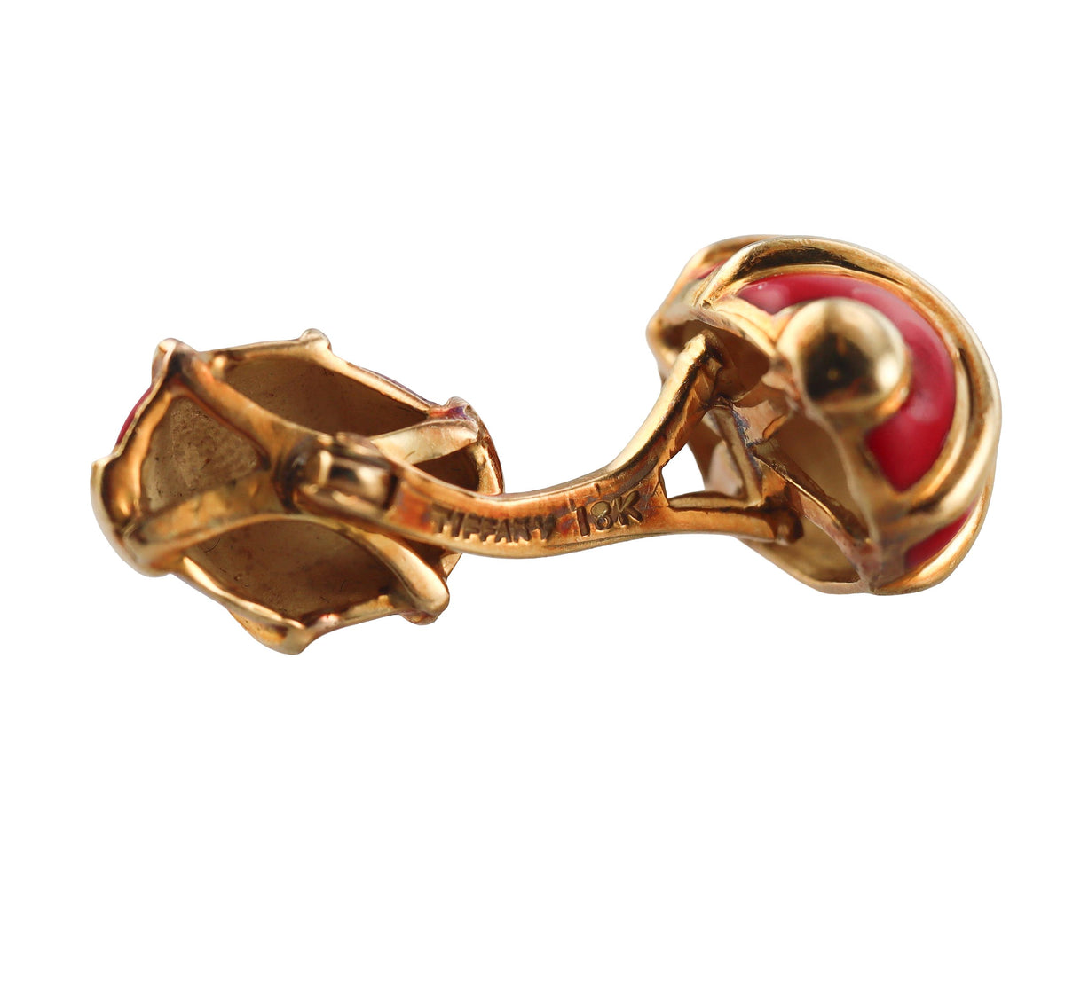 Tiffany & Co Schlumberger Gold Red Enamel Swirl Motif Cufflinks Studs Set
