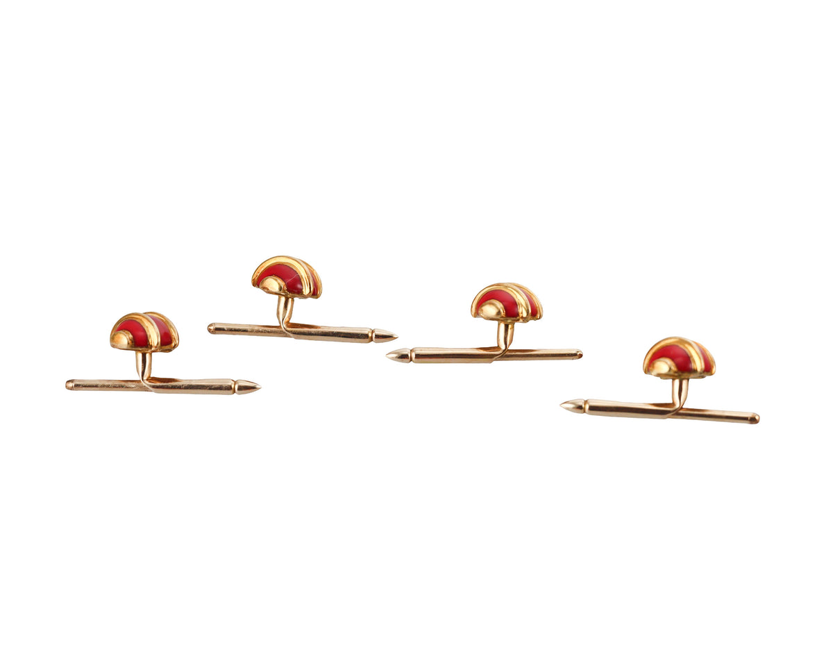 Tiffany & Co Schlumberger Gold Red Enamel Swirl Motif Cufflinks Studs Set