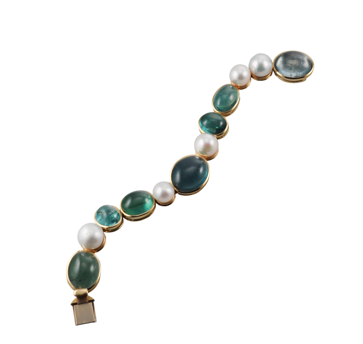 Leo de Vroomen Aquamarine Pearl Gold Necklace Earrings Bracelet Suite