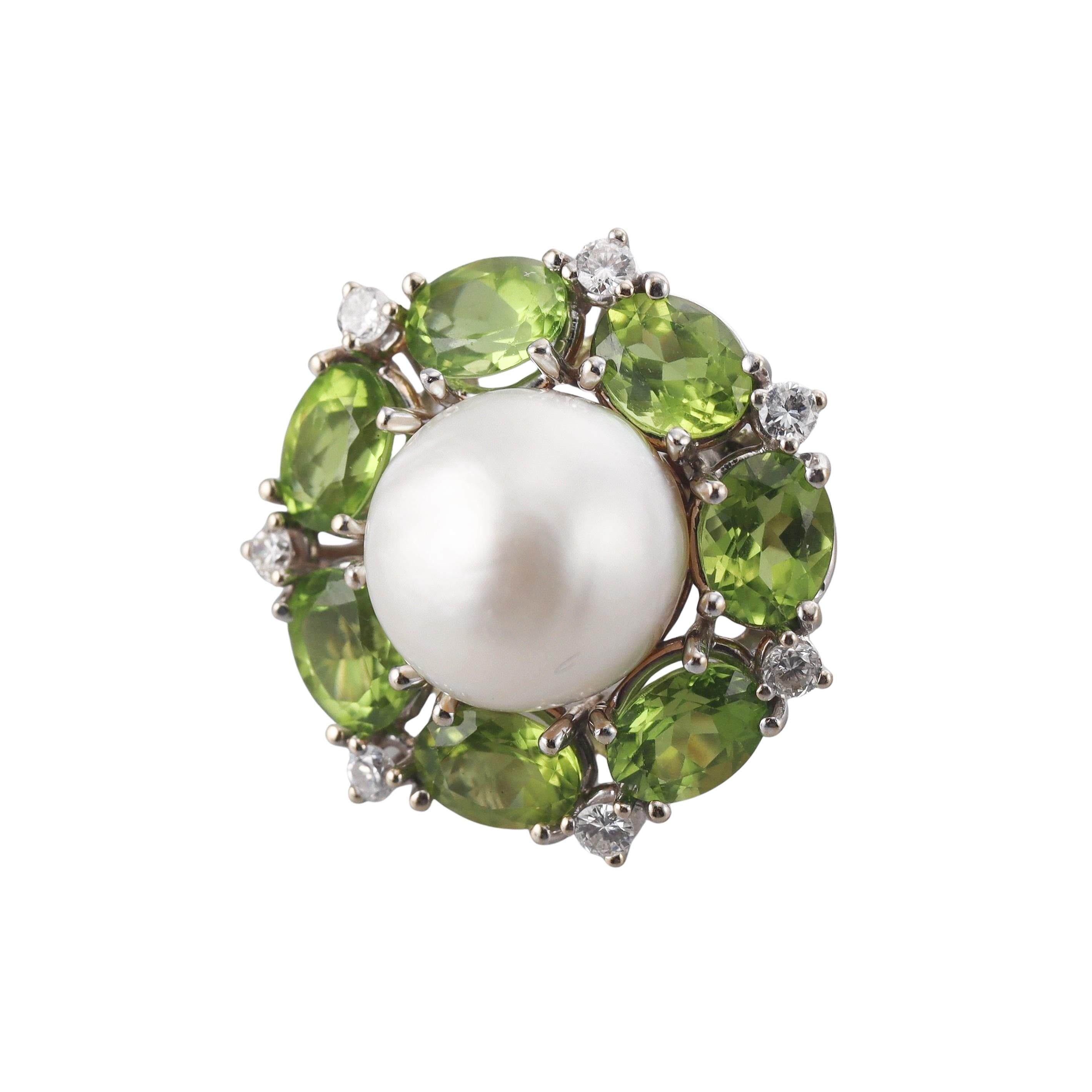 Seaman Schepps Peridot Diamond Mabe Pearl Gold Earrings