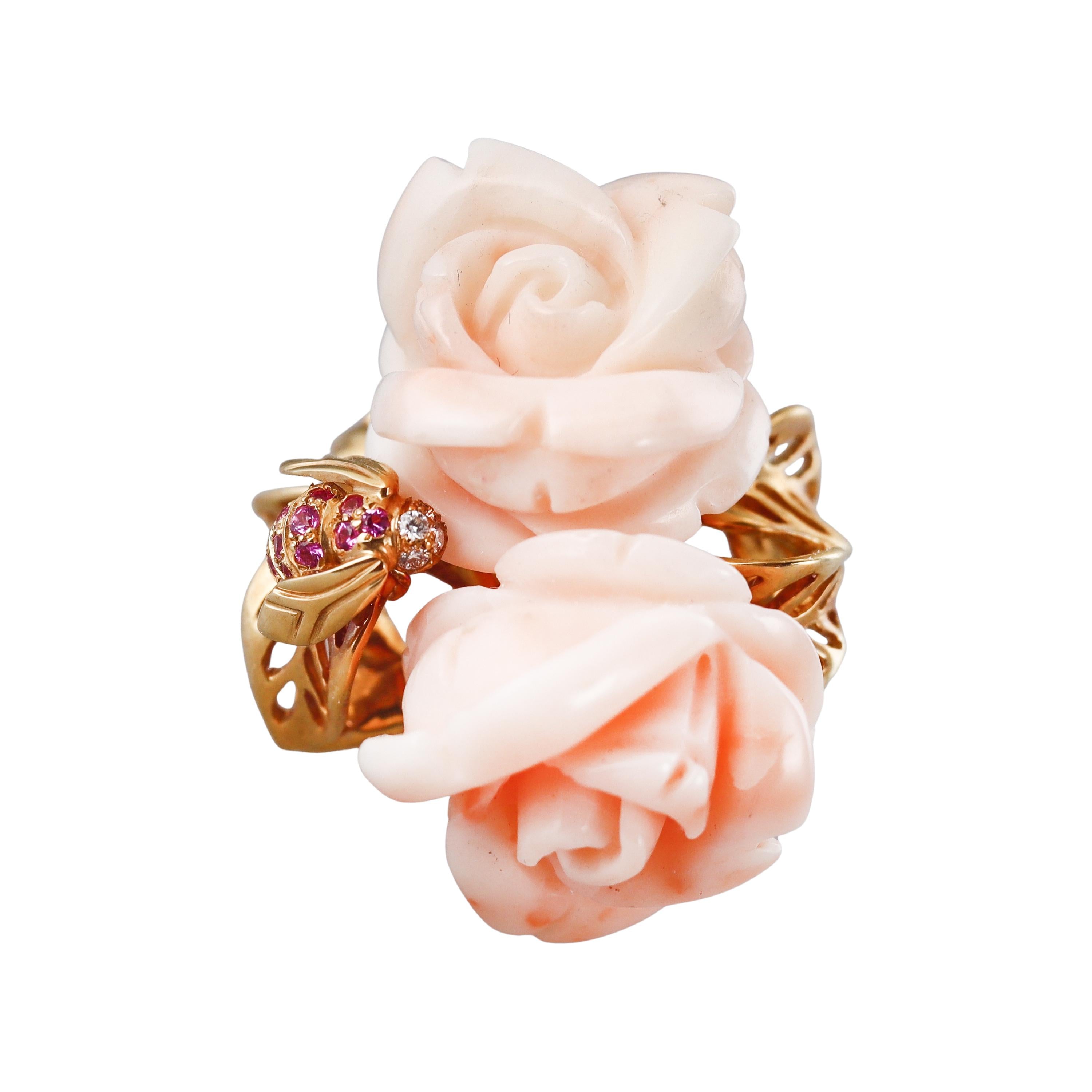 Christian Dior Rose Pre Catelan Coral Diamond Sapphire Flower Ring