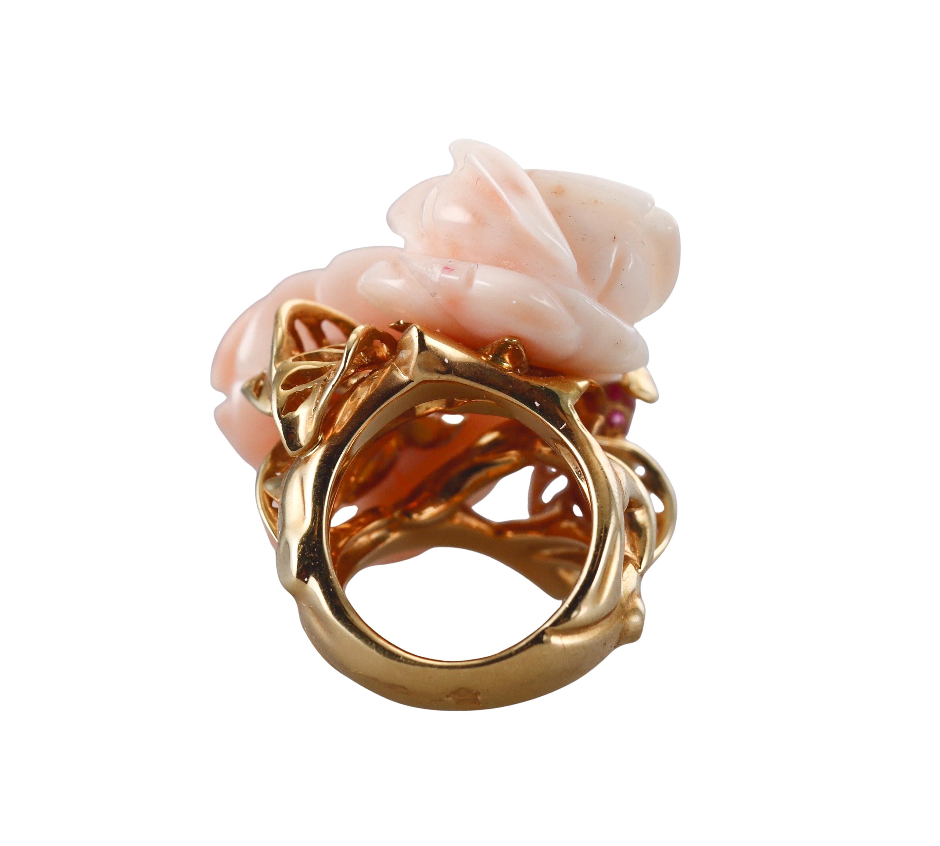 Christian Dior Rose Pre Catelan Coral Diamond Sapphire Flower Ring