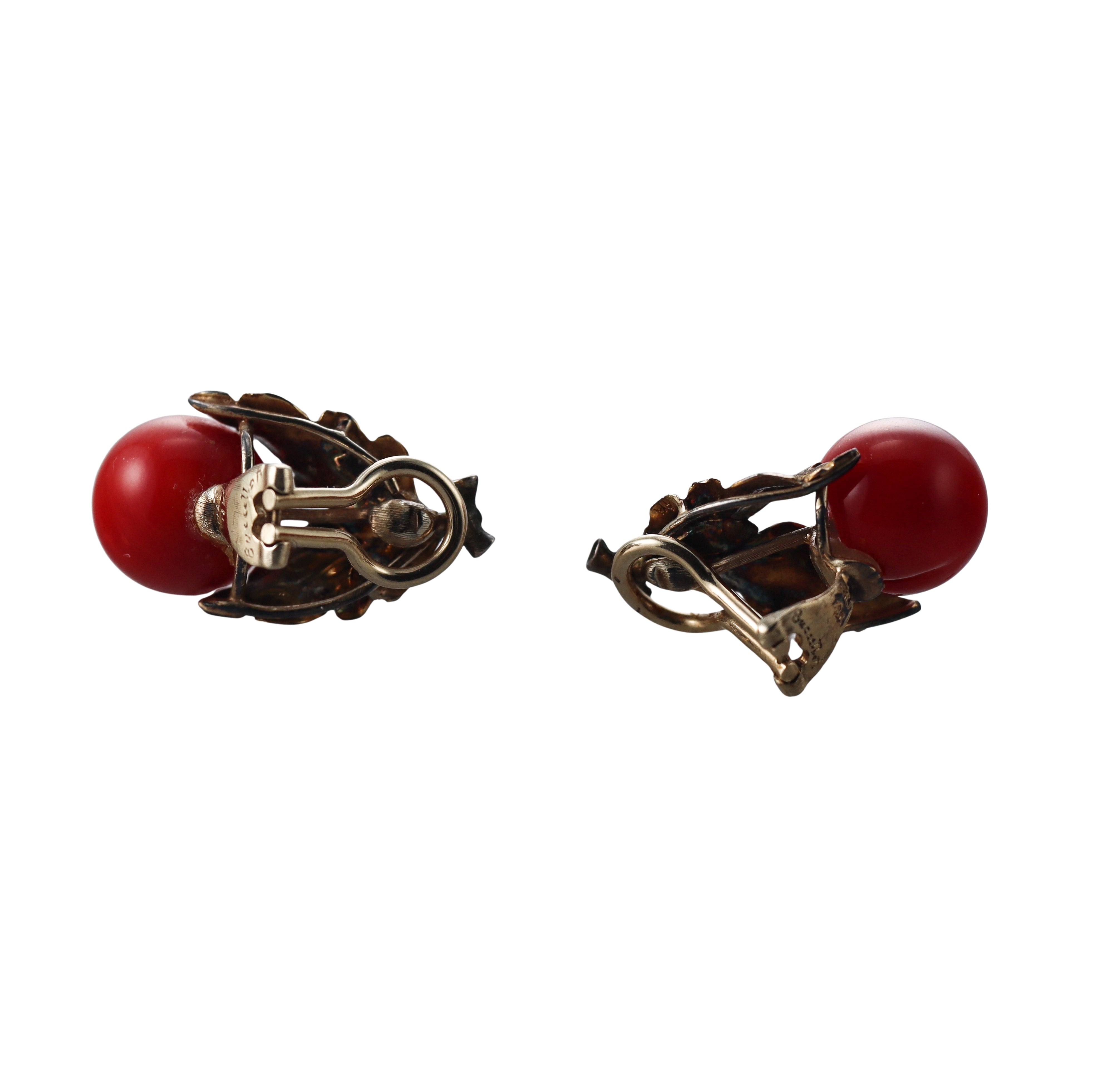 Buccellati Coral Gold Leaf Motif Earrings