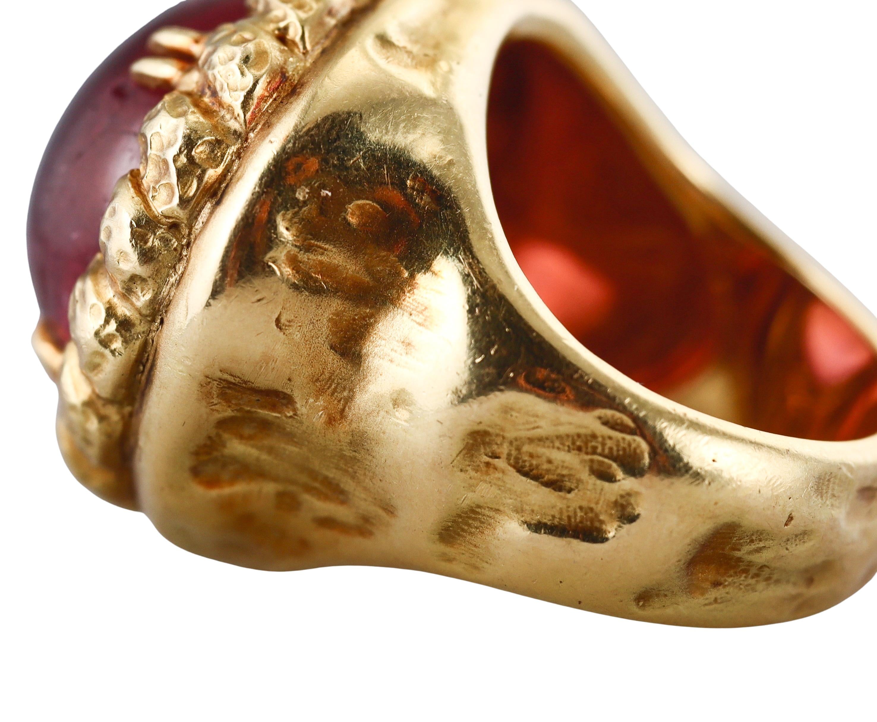 Tony Duquette 33ct Pink Tourmaline Gold Cocktail Ring