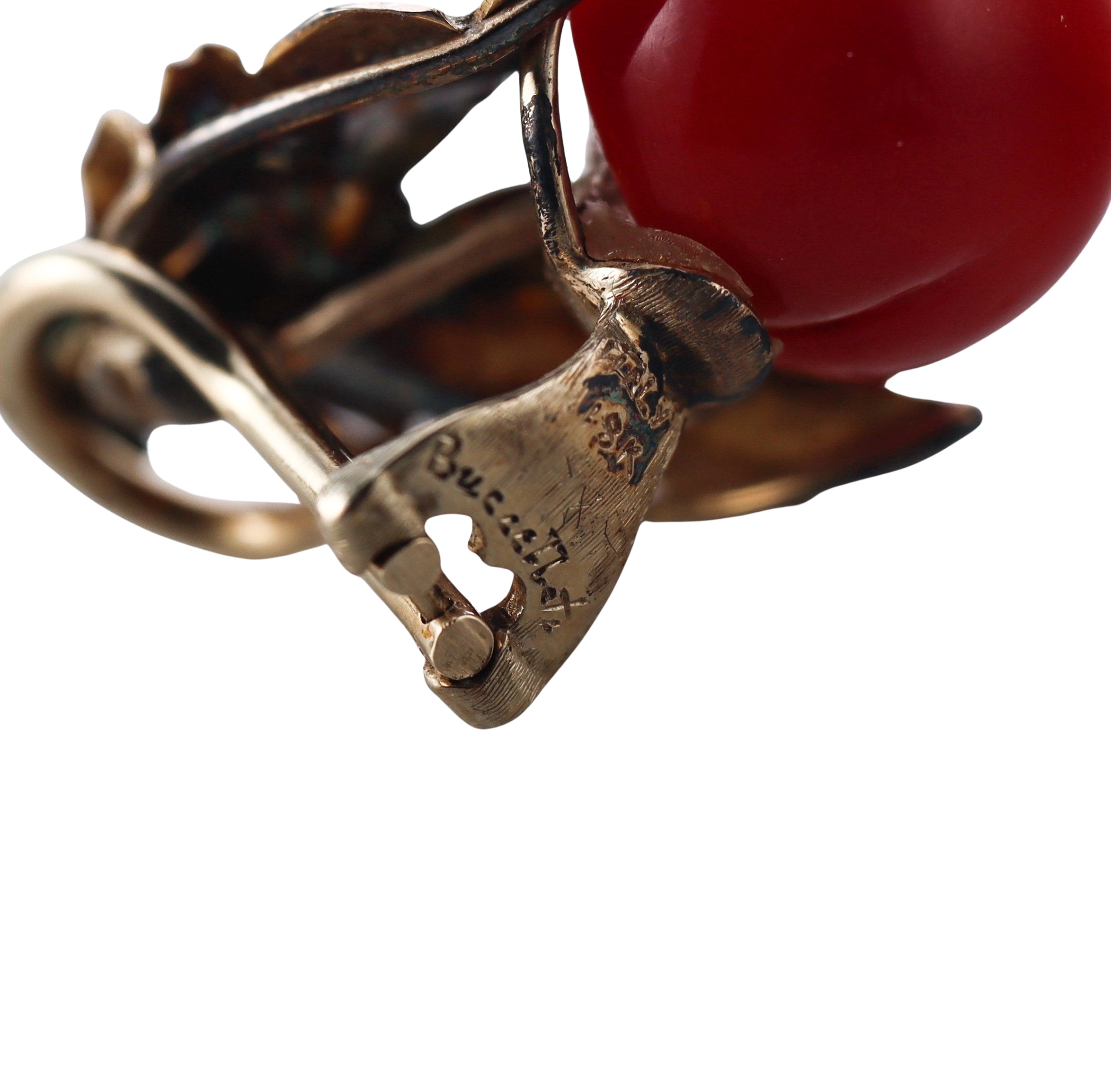 Buccellati Coral Gold Leaf Motif Earrings