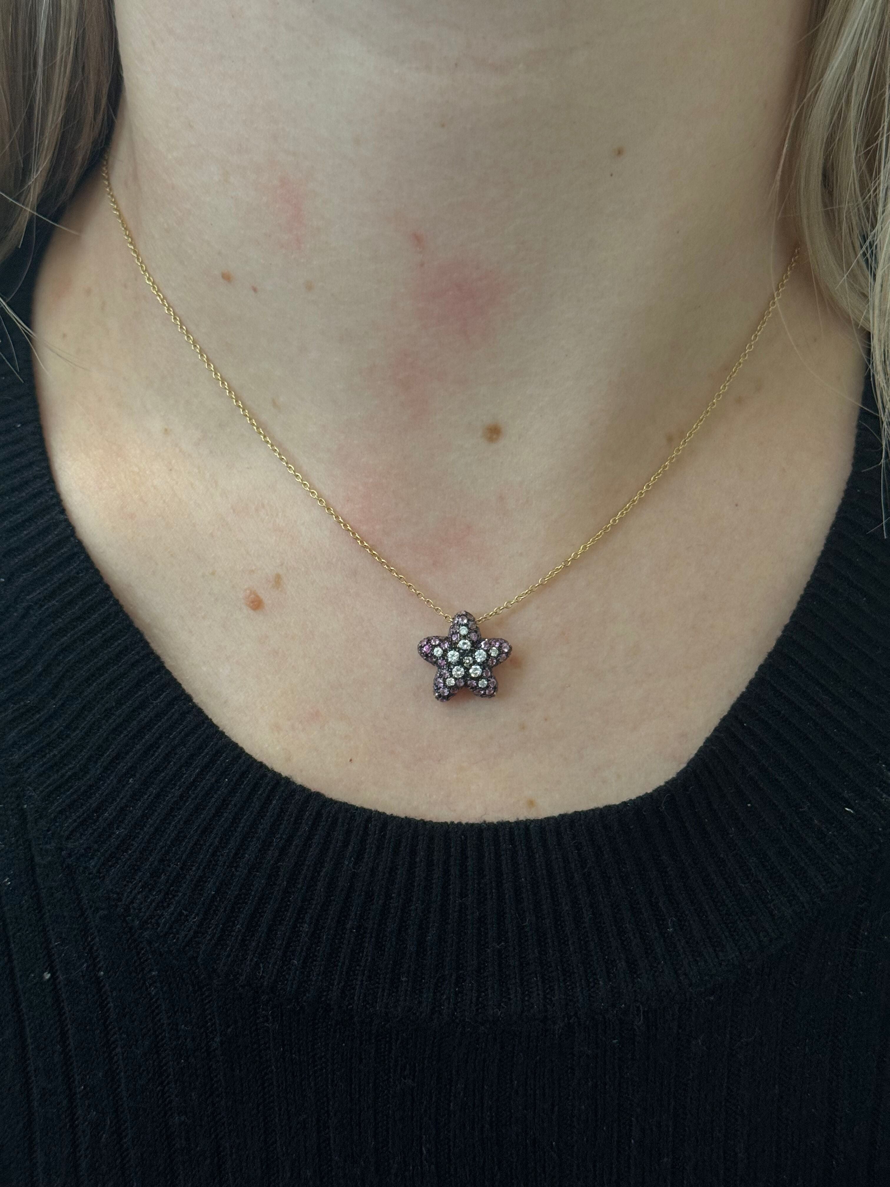 Valente Gold Diamond Pink Sapphire Star Pendant Necklace