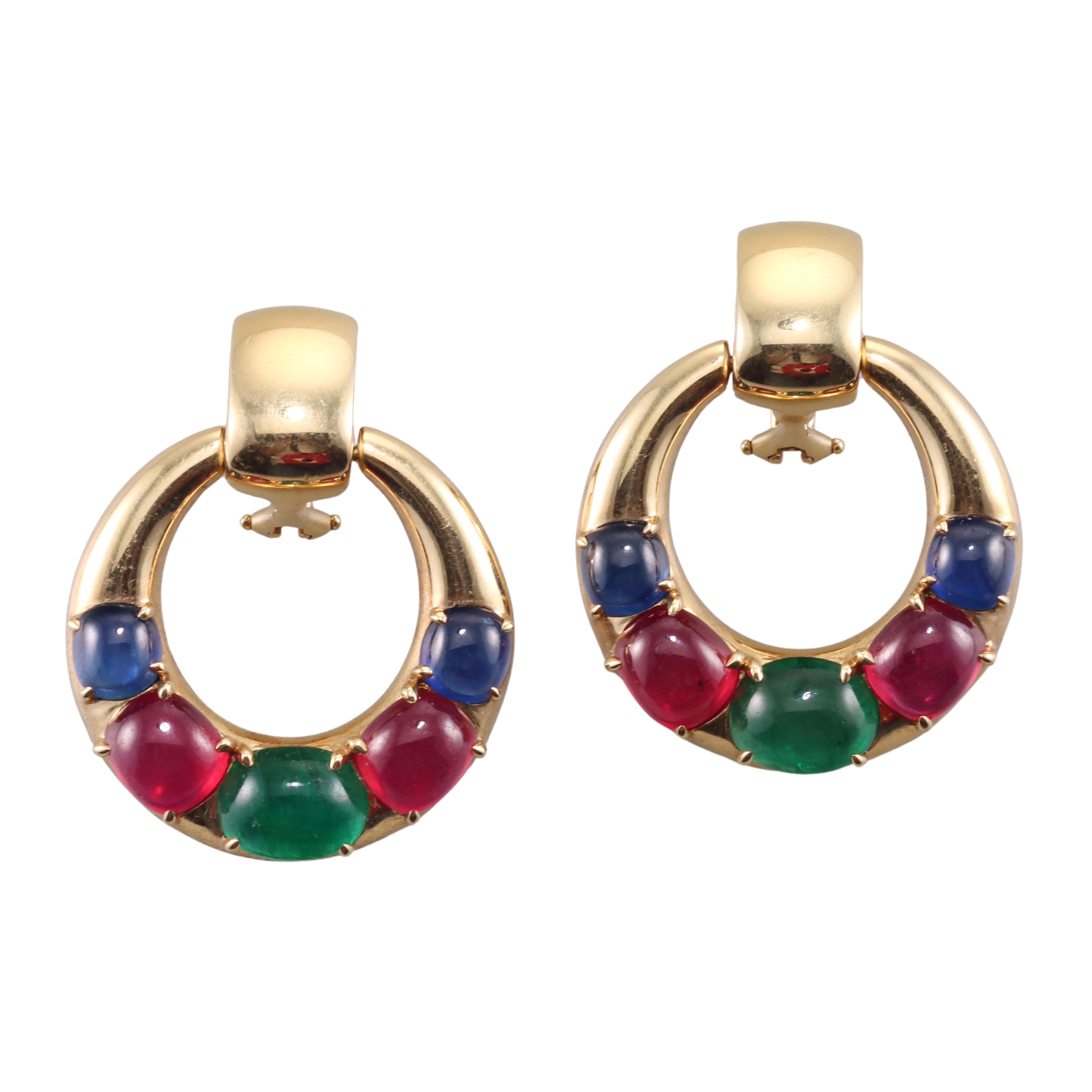 Seaman Schepps Ruby Emerald Sapphire Gold Doorknocker Earrings