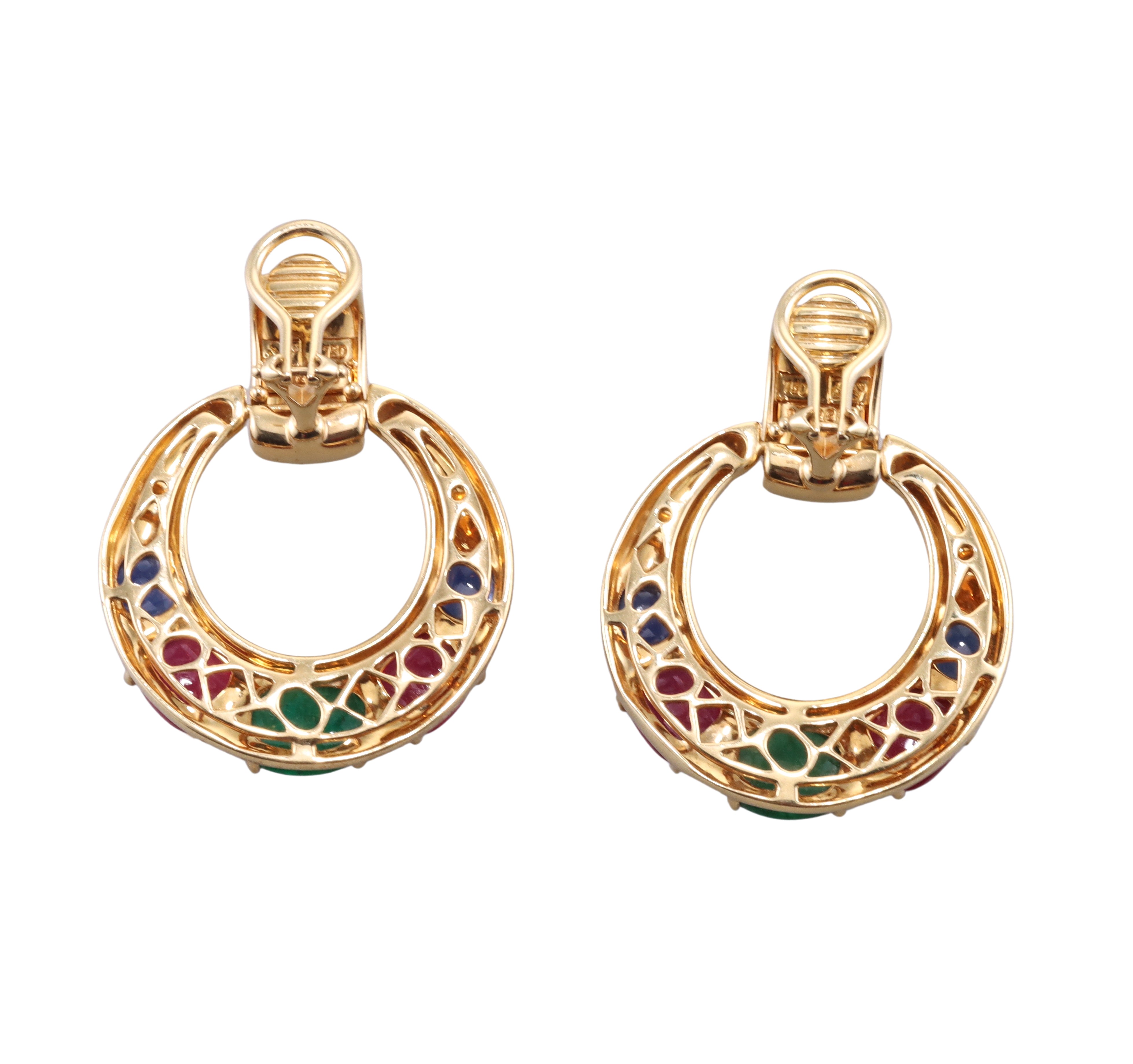 Seaman Schepps Ruby Emerald Sapphire Gold Doorknocker Earrings