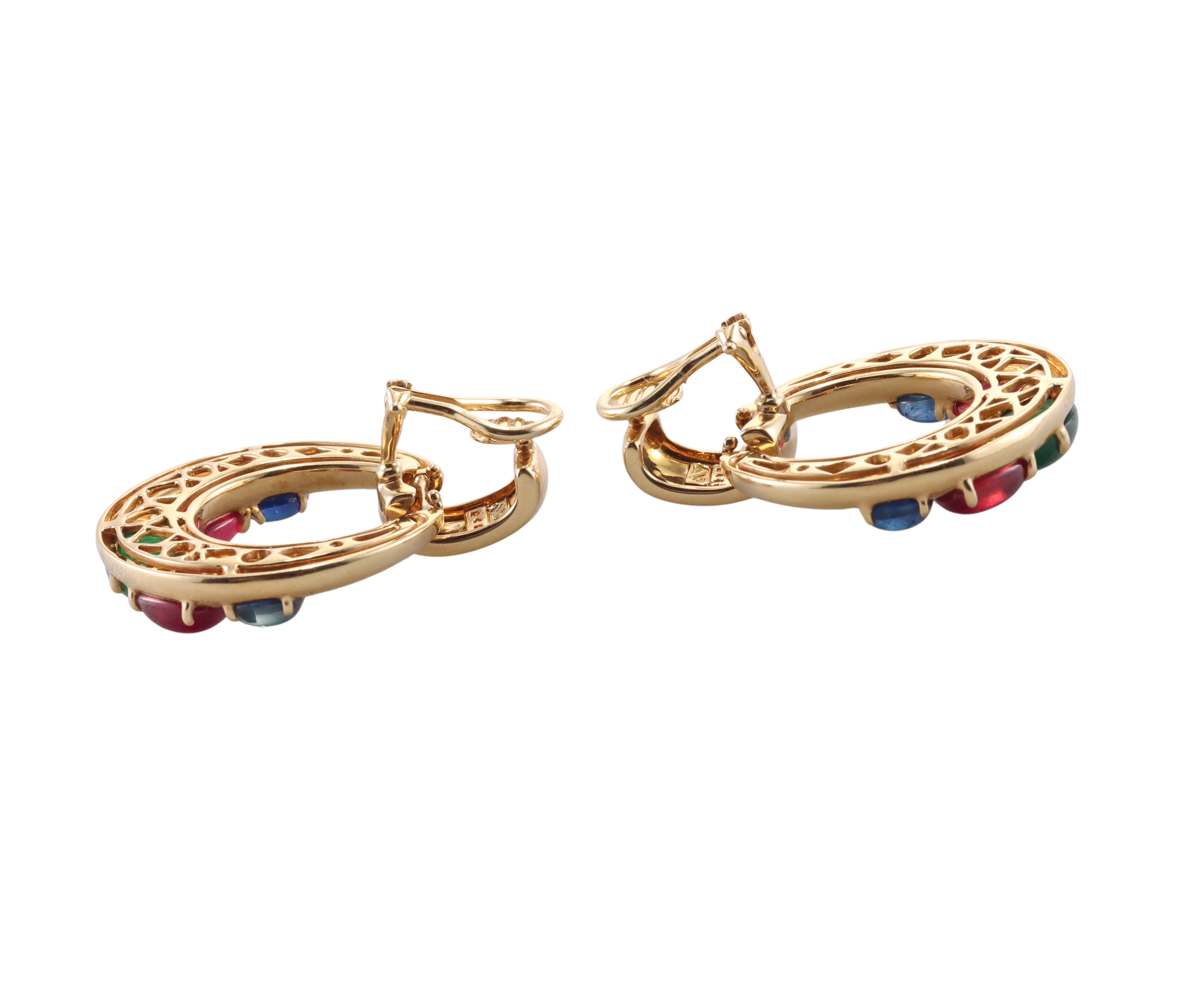 Seaman Schepps Ruby Emerald Sapphire Gold Doorknocker Earrings