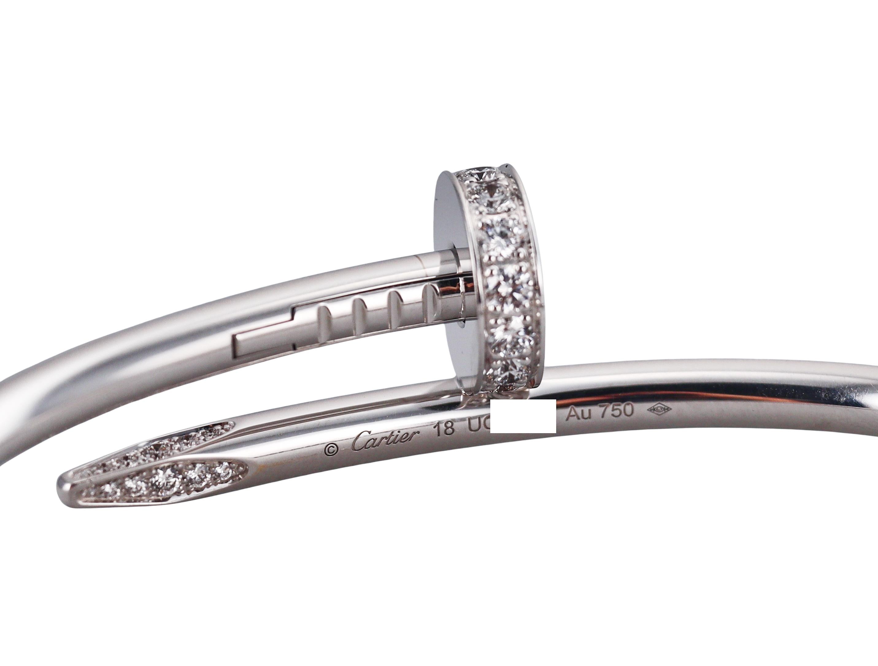 Cartier Juste Un Clou Diamond White Gold Bracelet Size 18