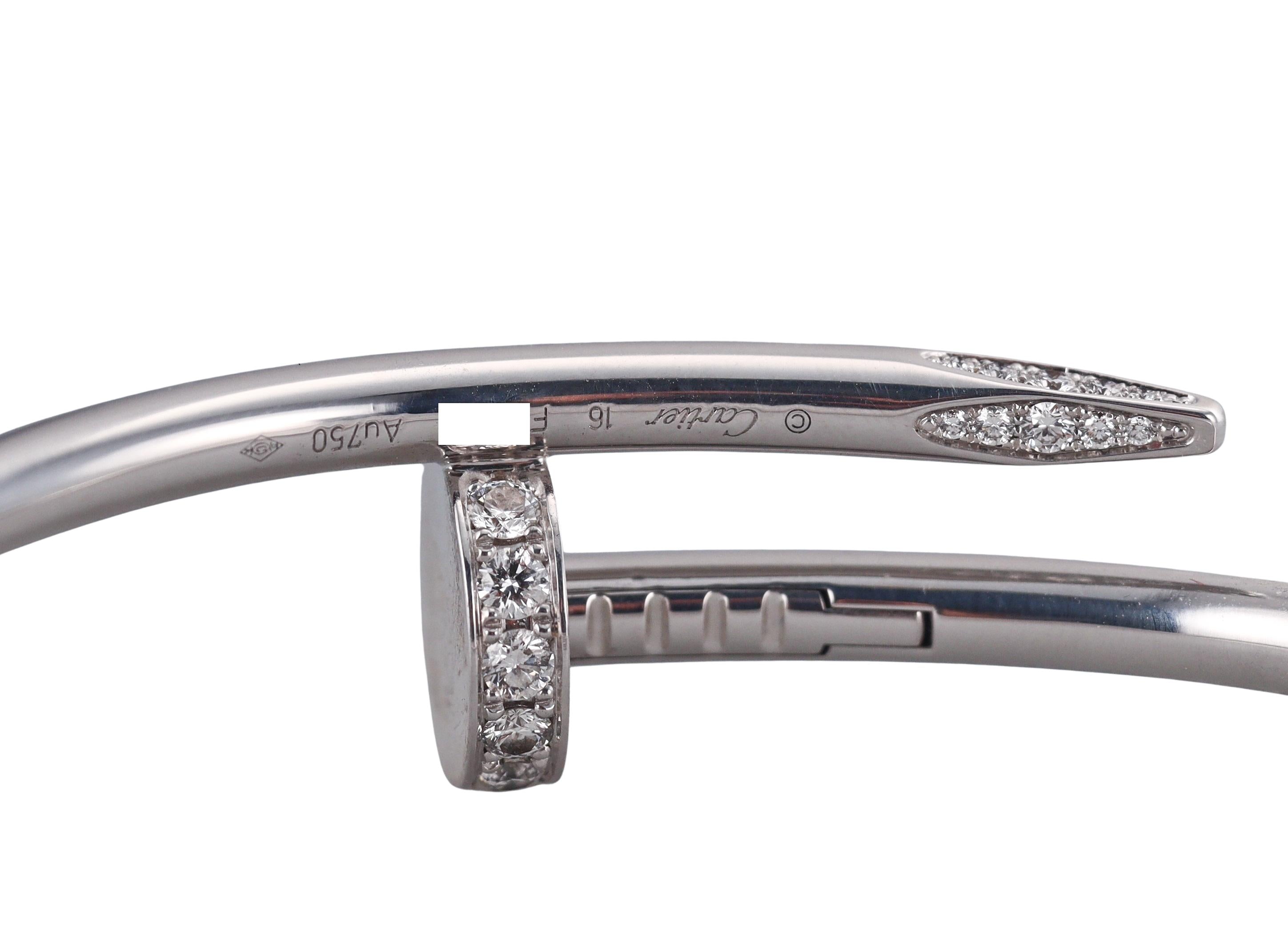 Cartier Juste Un Clou Diamond White Gold Bracelet Size 16