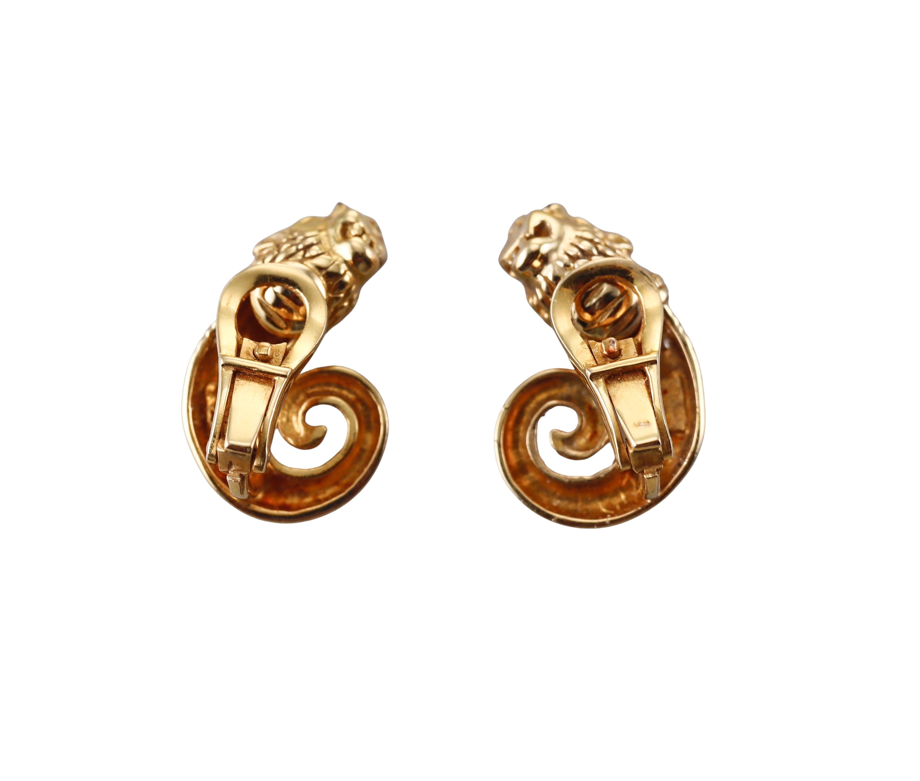 Zolotas Greece Gold Ruby Diamond Chimera Swirl Earrings