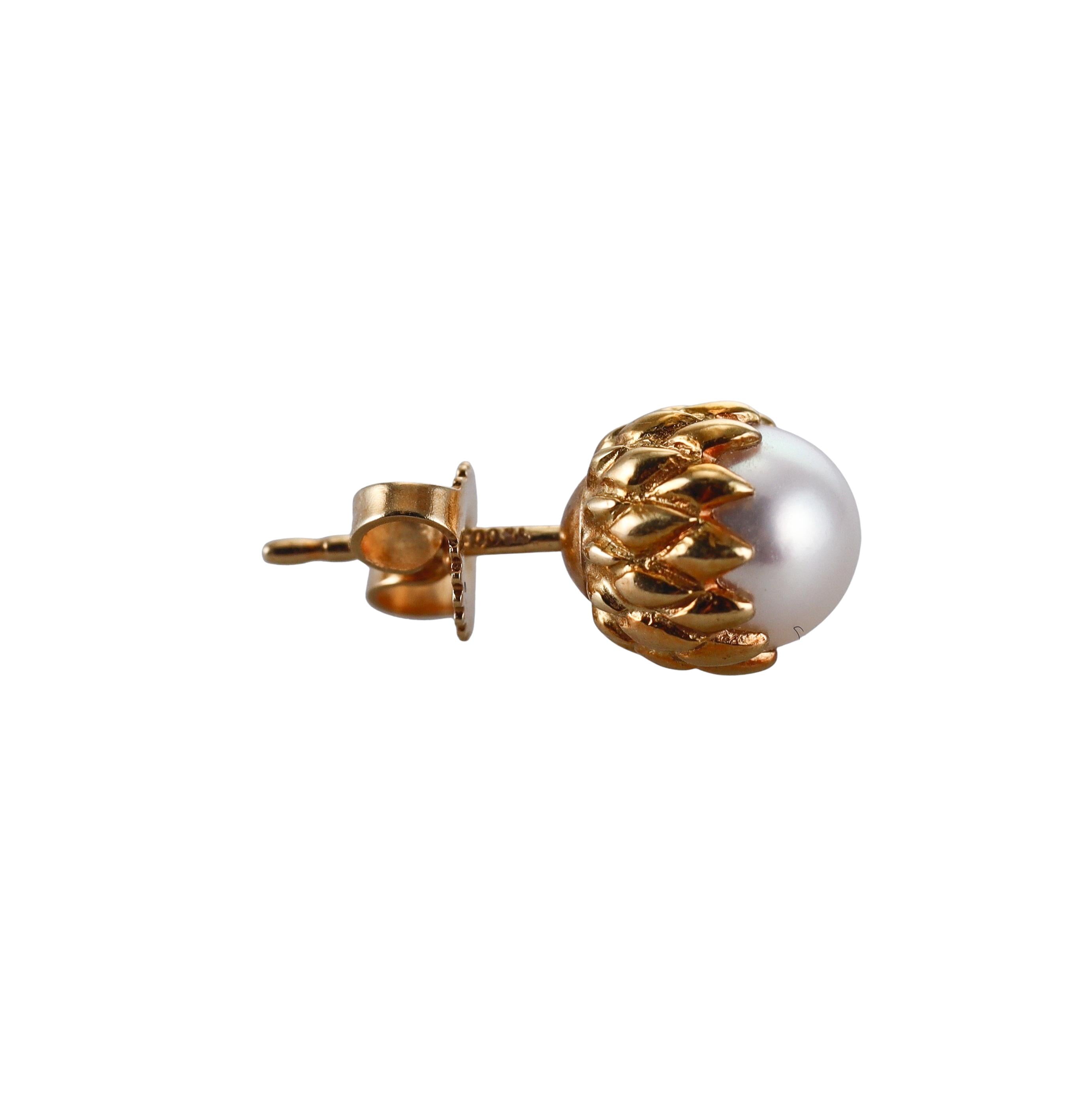 Tiffany & Co Schlumberger Pearl Gold Acorn Stud Earrings
