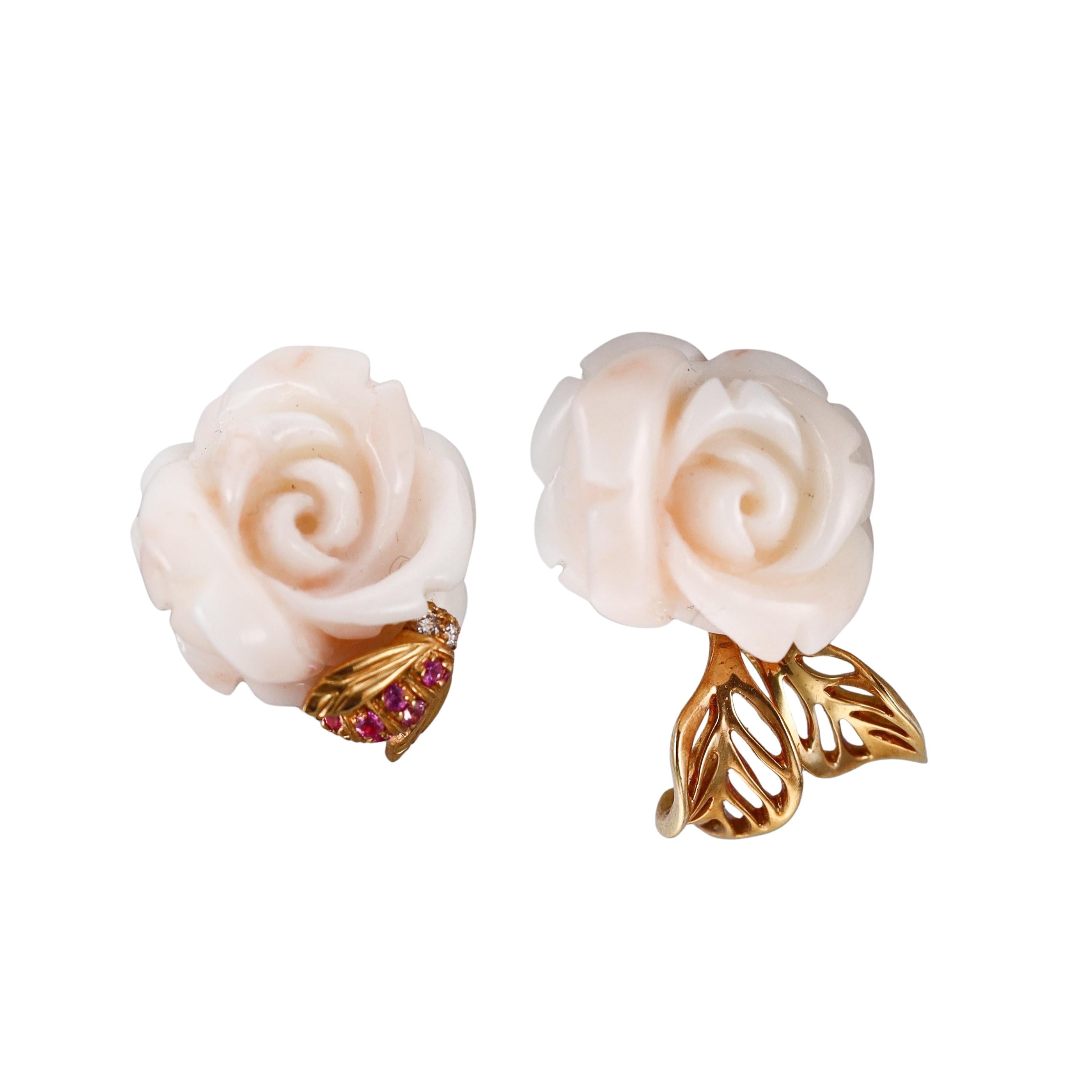 Christian Dior Rose Pre Catelan Coral Diamond Sapphire Flower Earrings