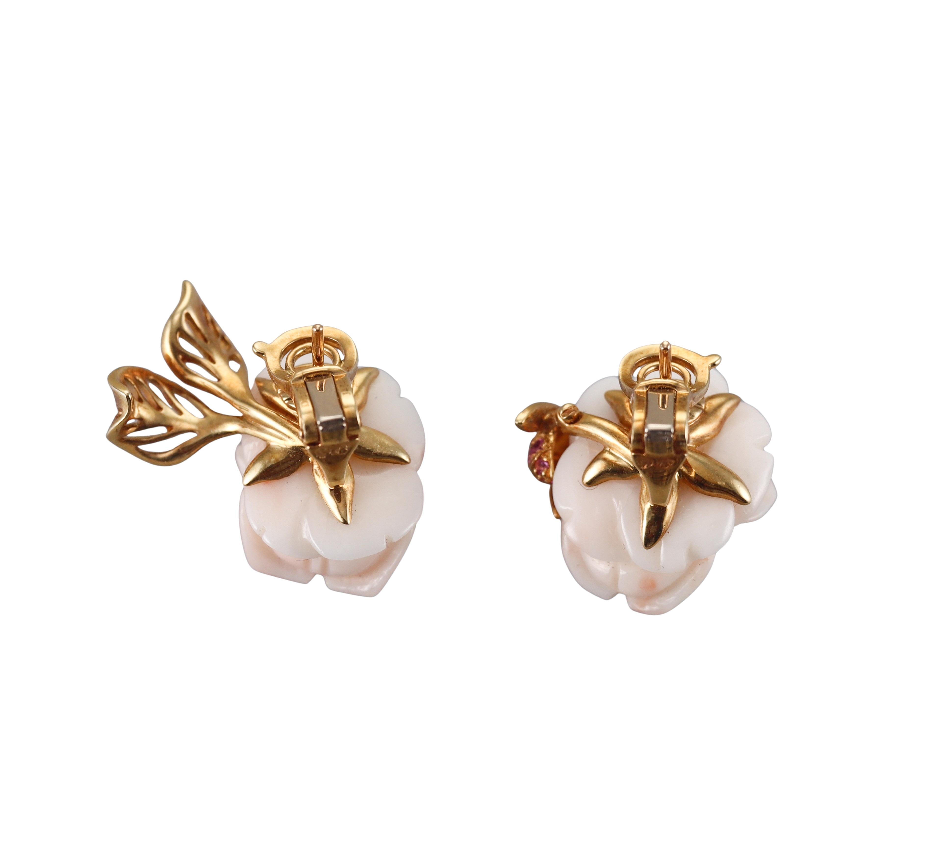 Christian Dior Rose Pre Catelan Coral Diamond Sapphire Flower Earrings