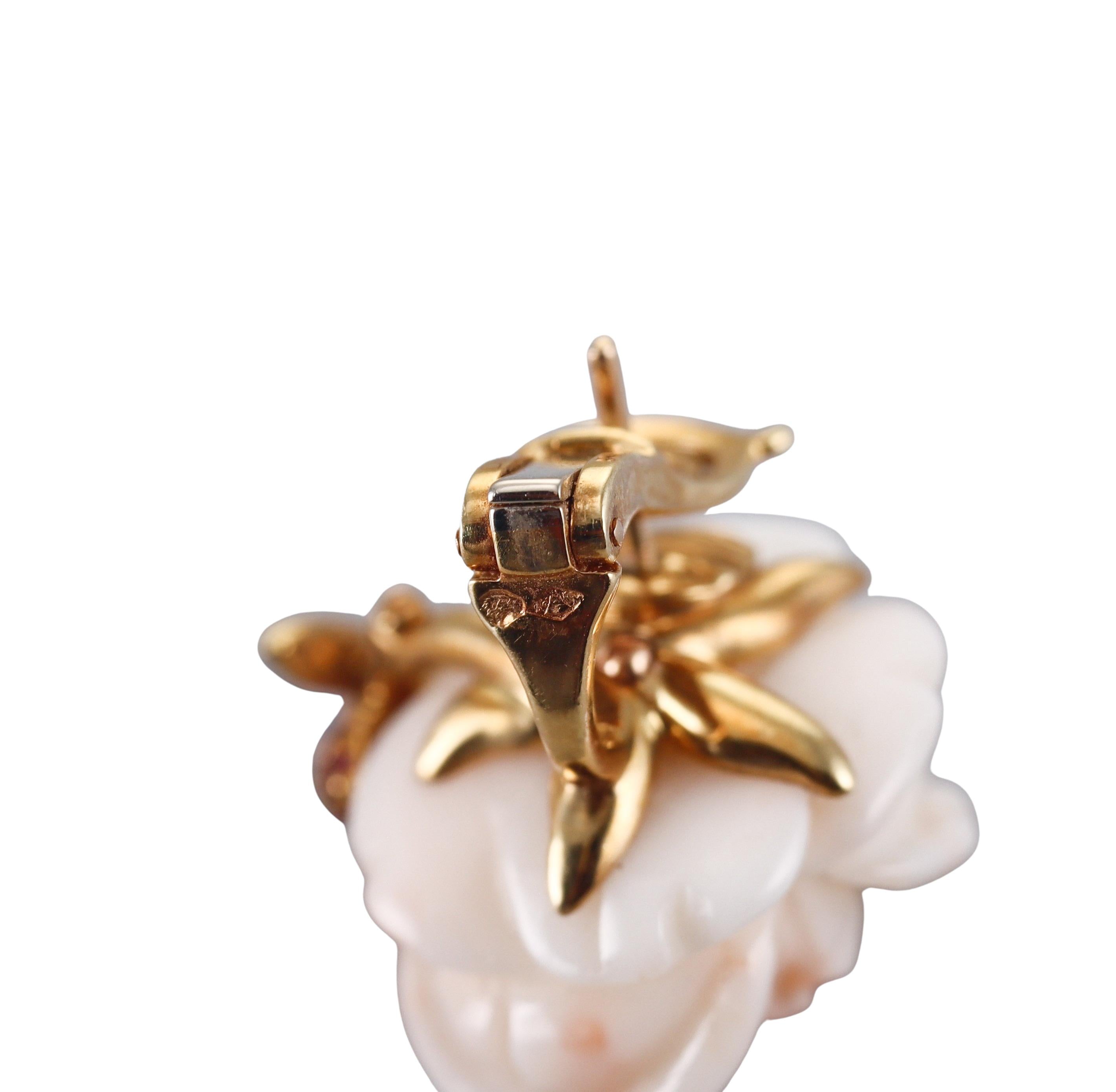 Christian Dior Rose Pre Catelan Coral Diamond Sapphire Flower Earrings