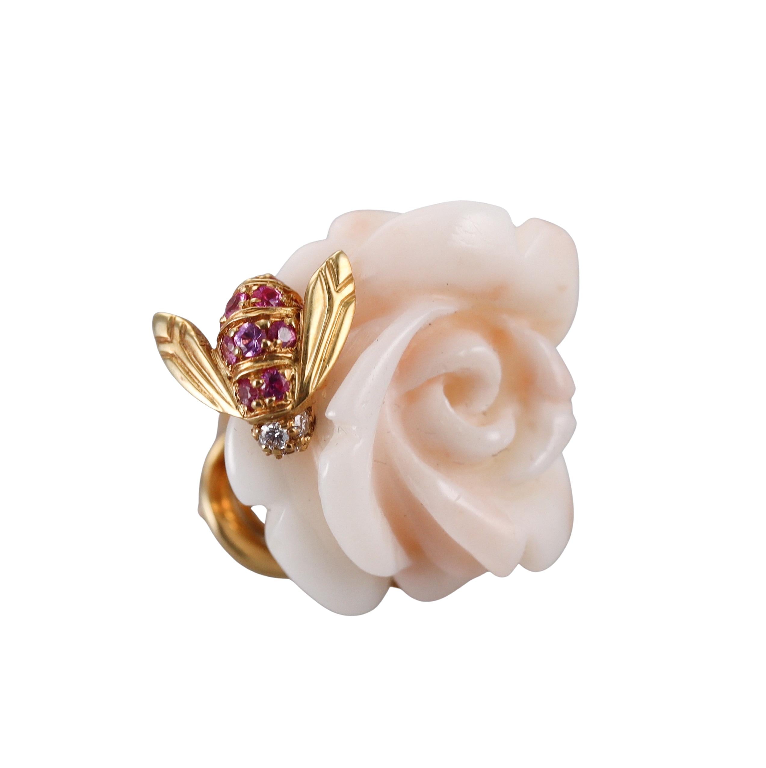 Christian Dior Rose Pre Catelan Coral Diamond Sapphire Flower Earrings