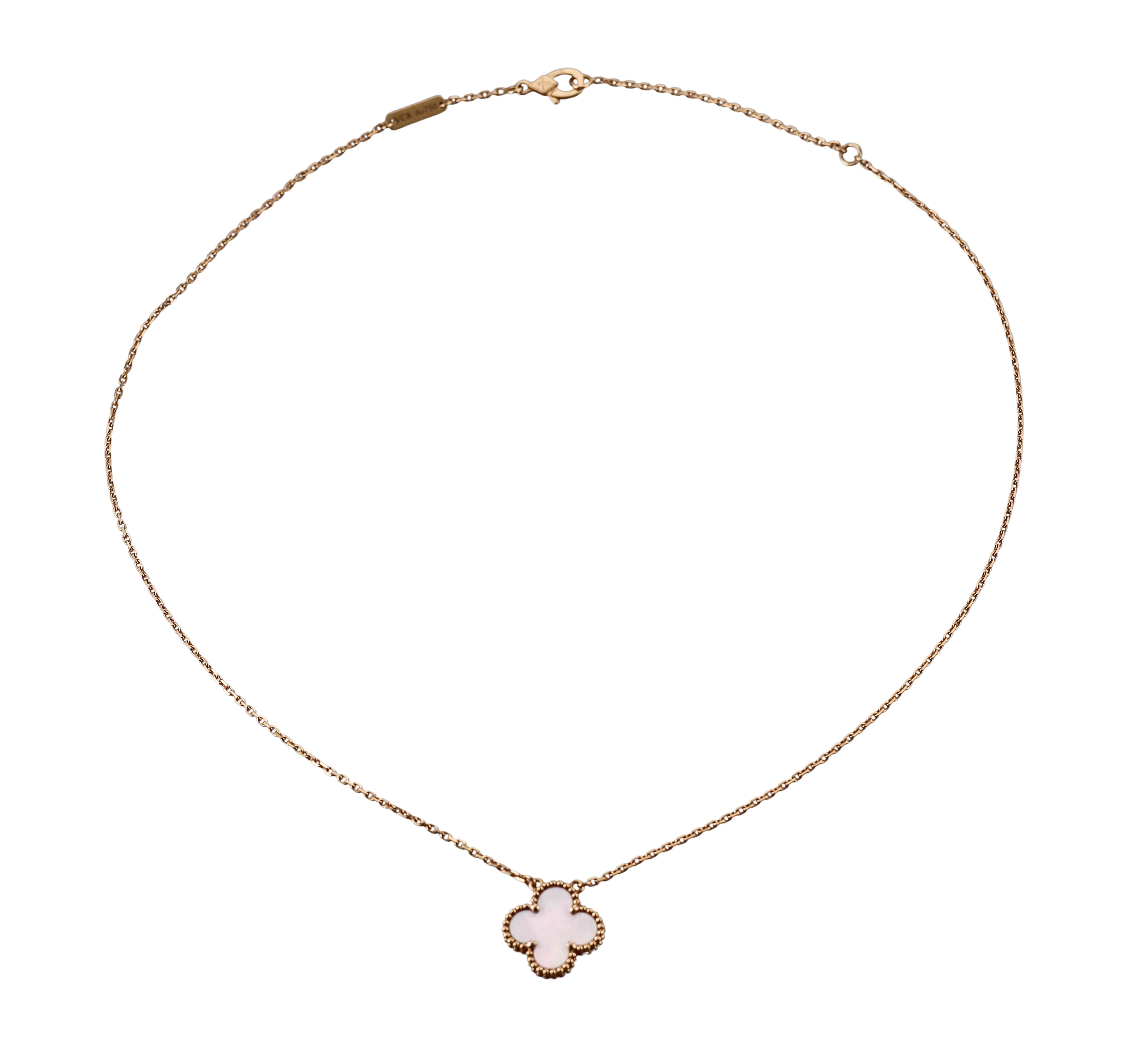 Van Cleef & Arpels Vintage Alhambra Mother of Pearl Gold Pendant Necklace