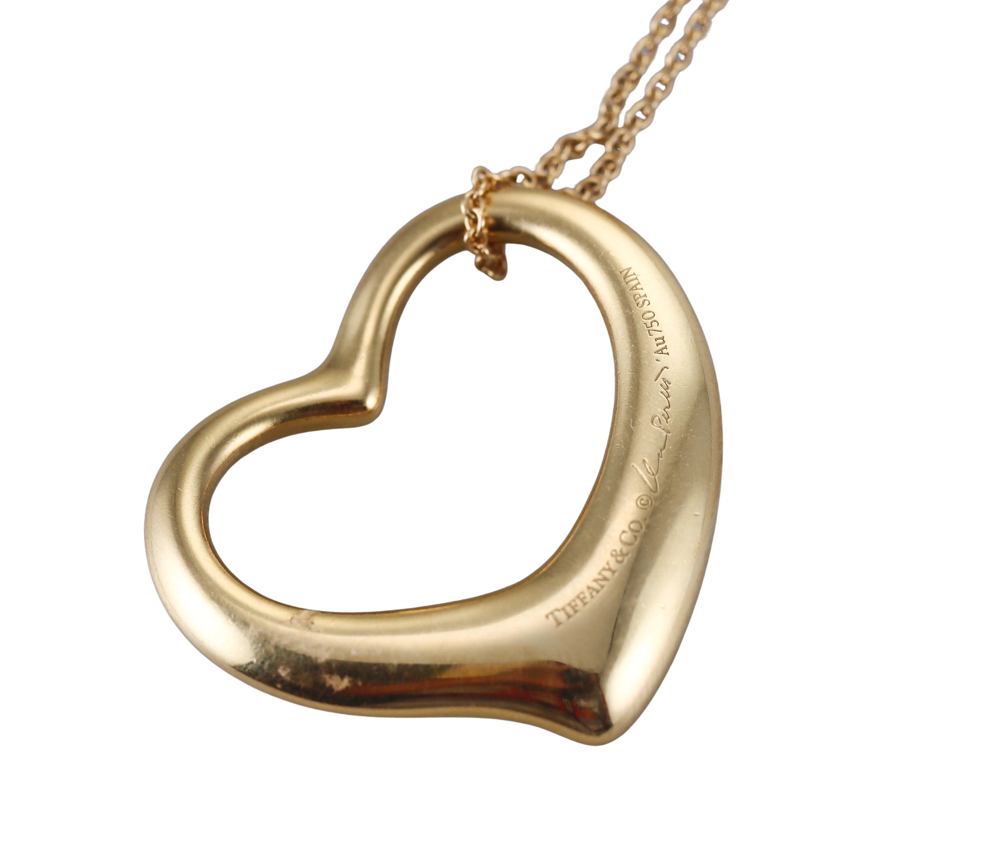 Tiffany & Co Elsa Peretti Open Heart Gold Pendant Necklace