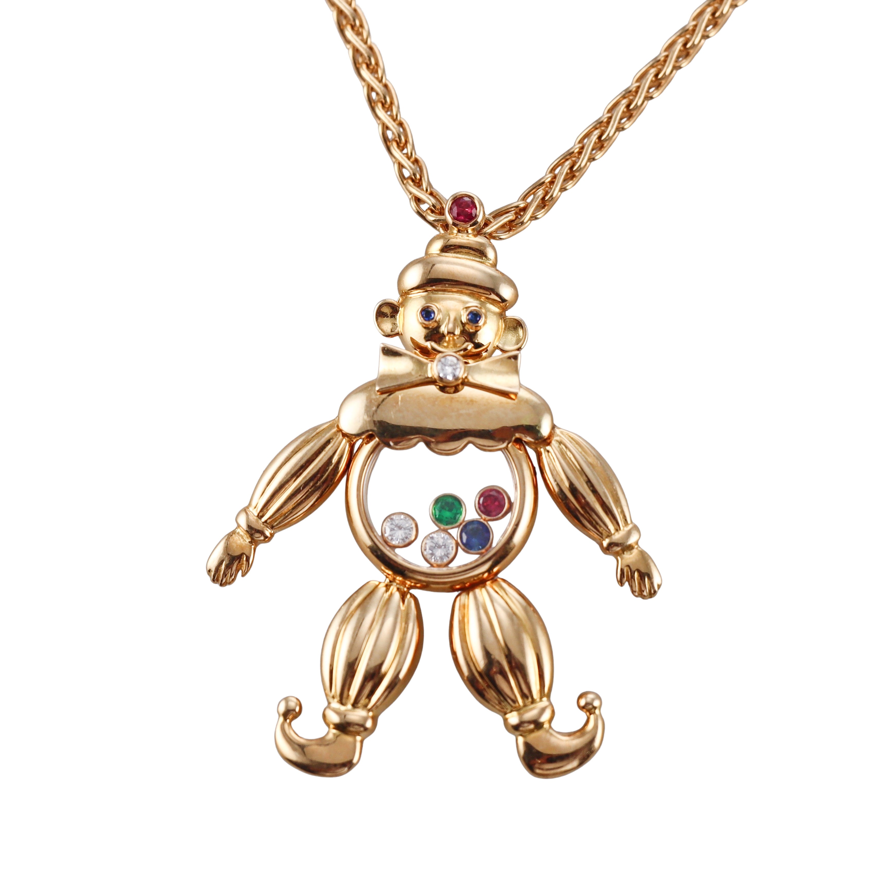Chopard Happy Diamonds Gold Ruby Sapphire Emerald Clown Necklace 79/4674-20