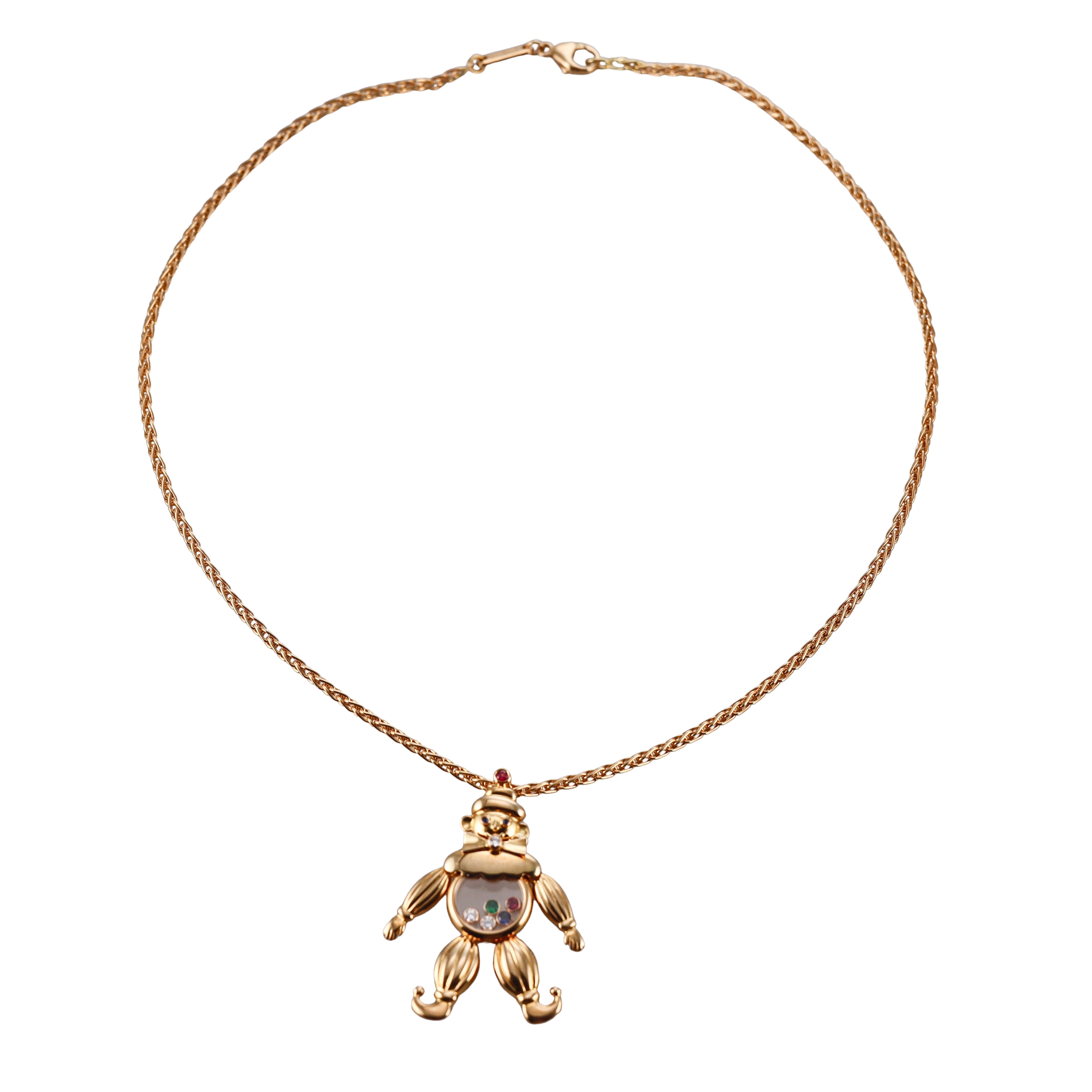 Chopard Happy Diamonds Gold Ruby Sapphire Emerald Clown Necklace 79/4674-20