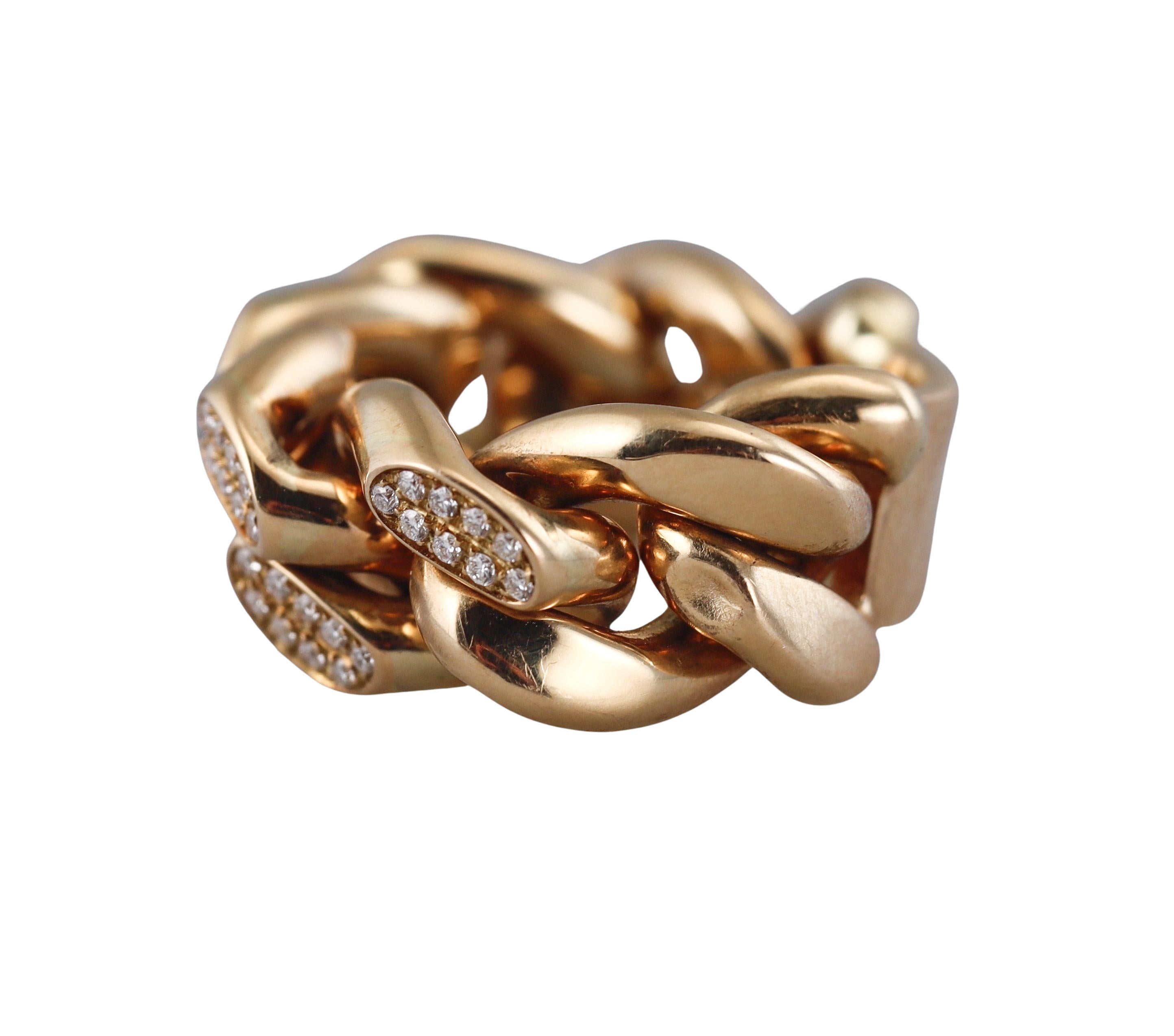 Bottega Veneta Diamond Gold Curb Link Chain Ring
