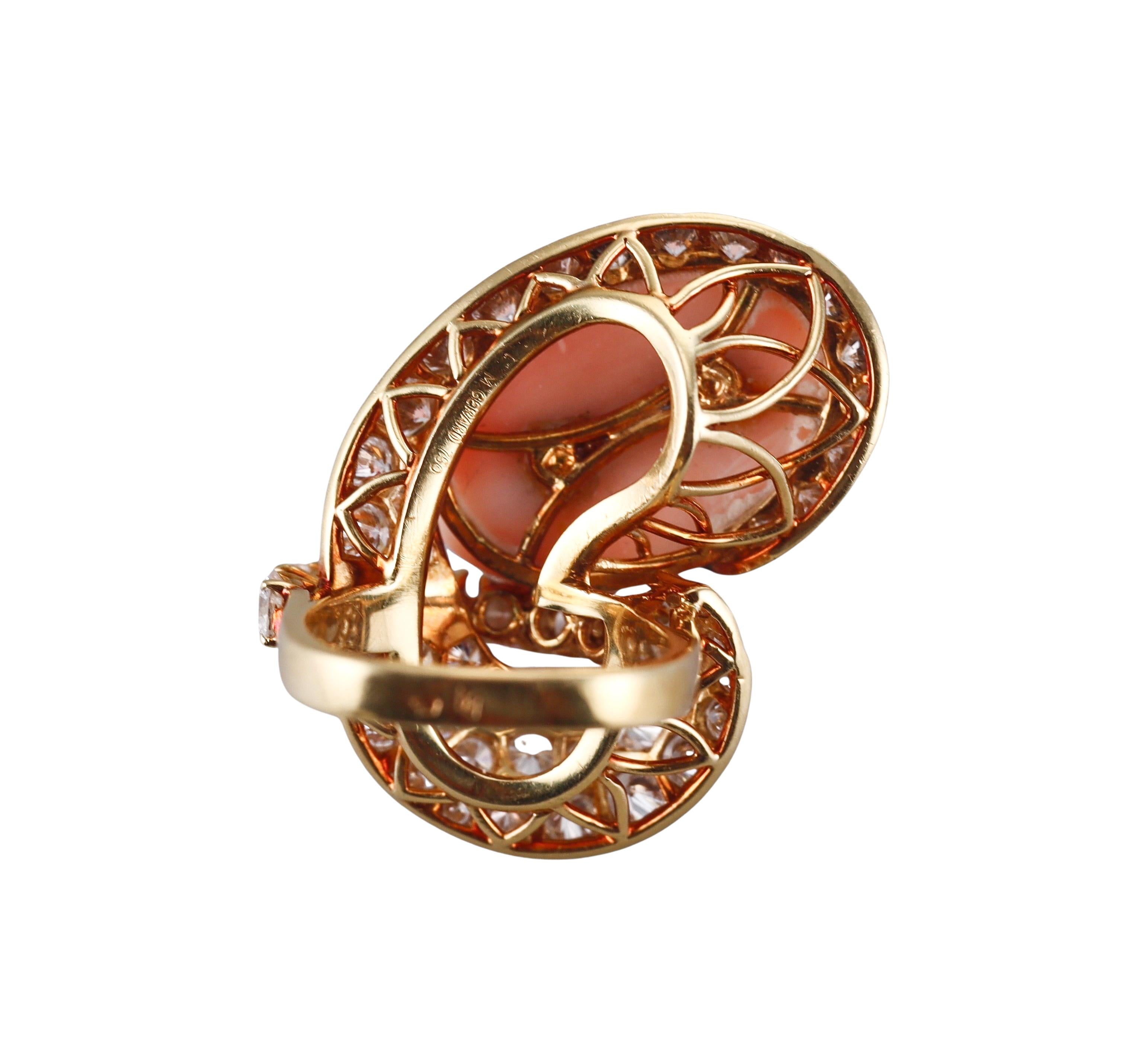 M. Gerard Coral Diamond Gold Cocktail Ring