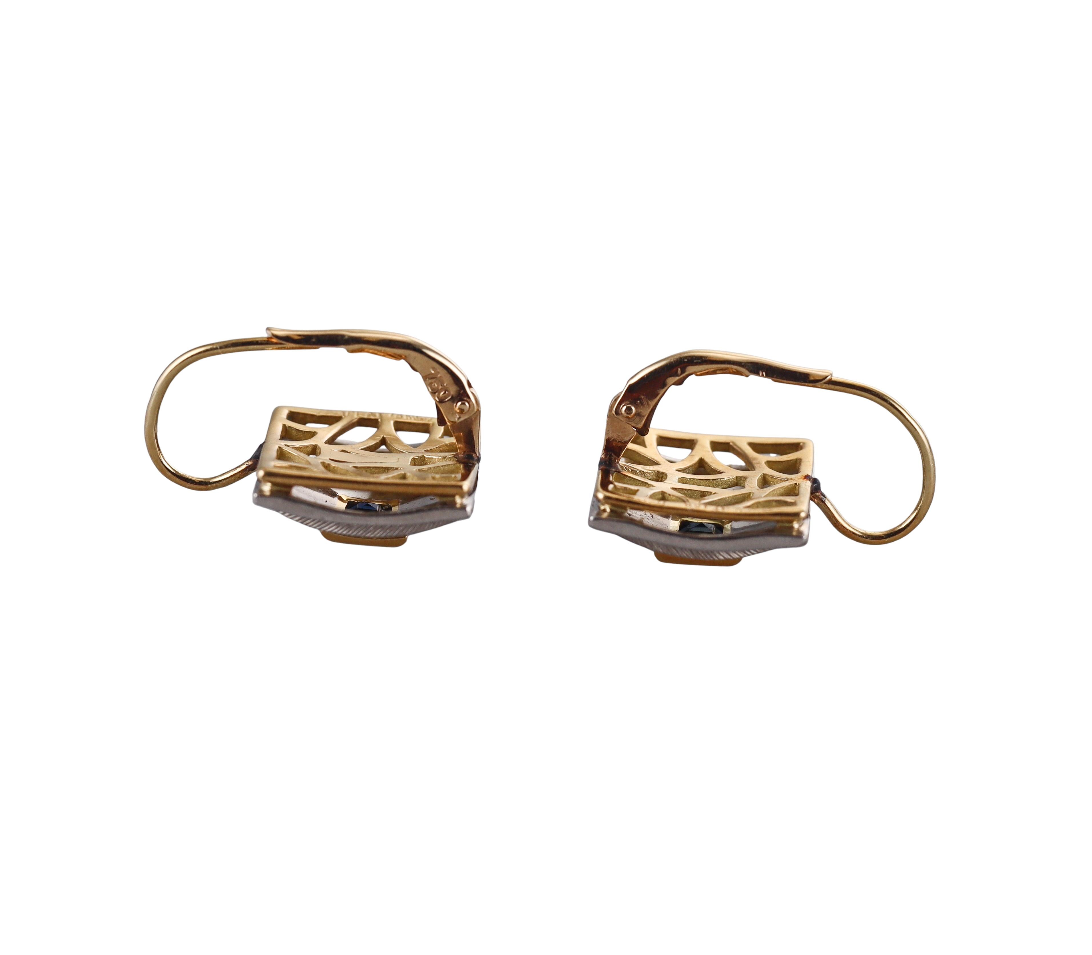 Michael Bondanza Platinum Gold Sapphire Earrings