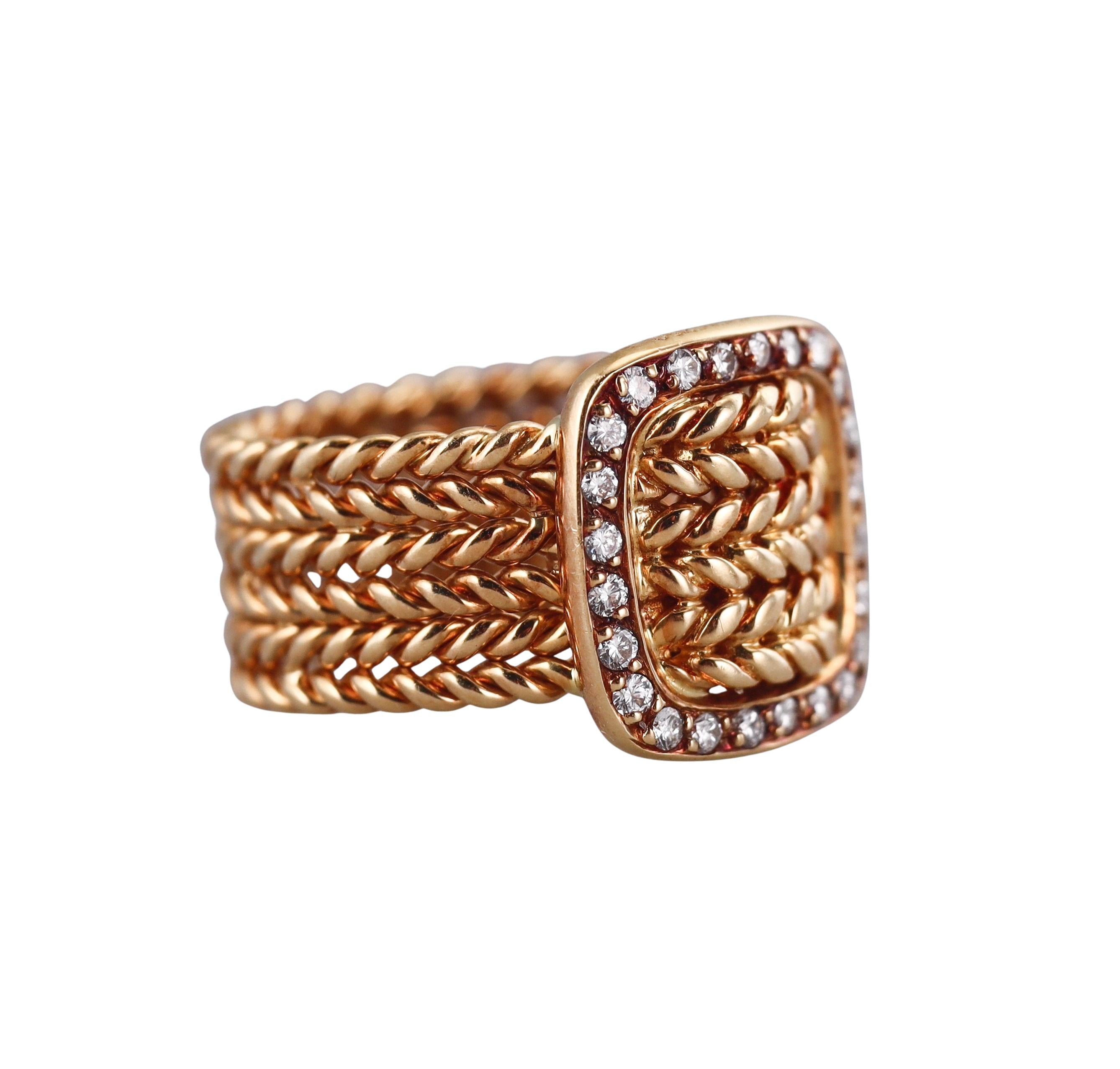 Hermes Vintage Gold Diamond Woven Buckle Ring