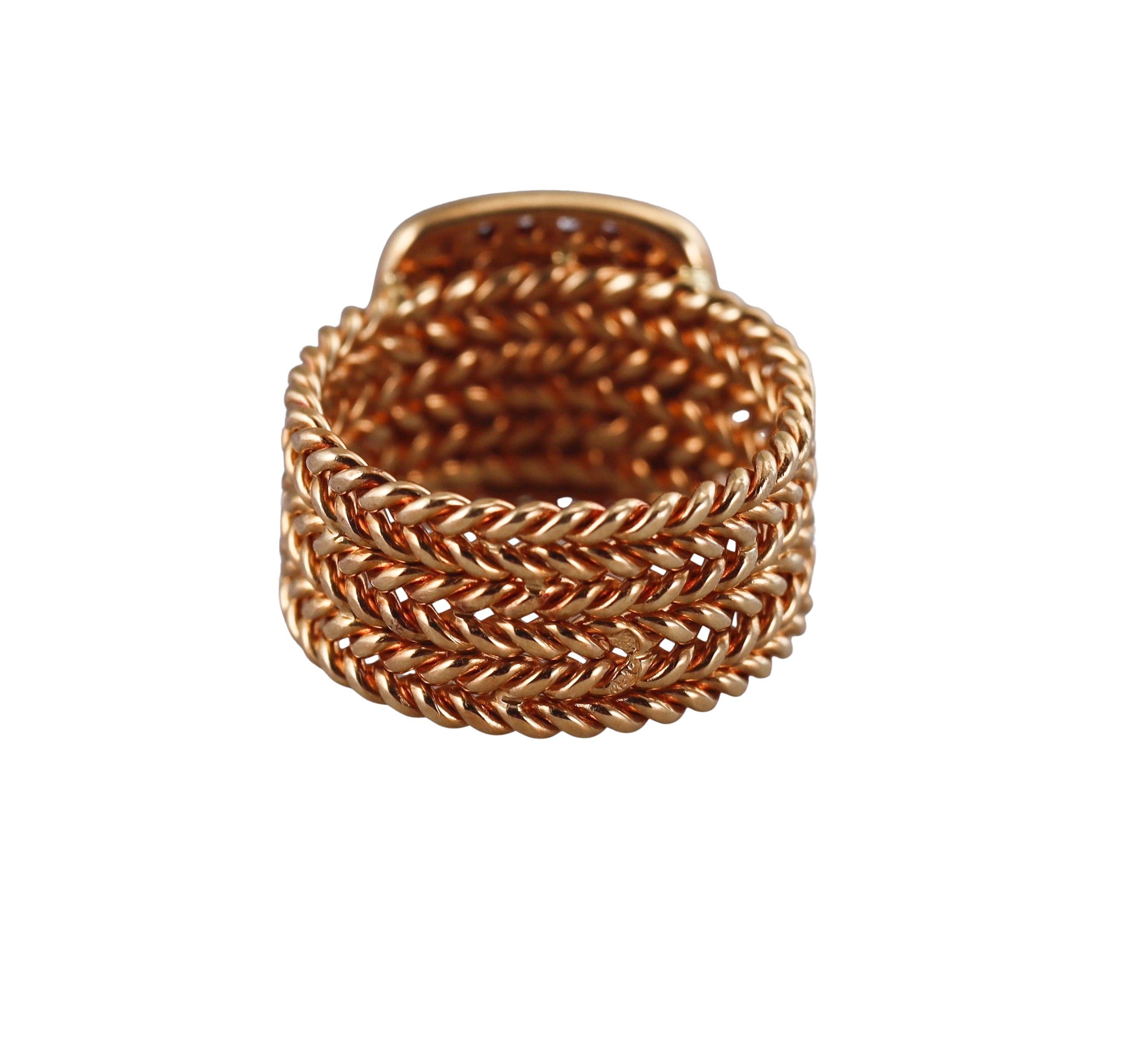 Hermes Vintage Gold Diamond Woven Buckle Ring