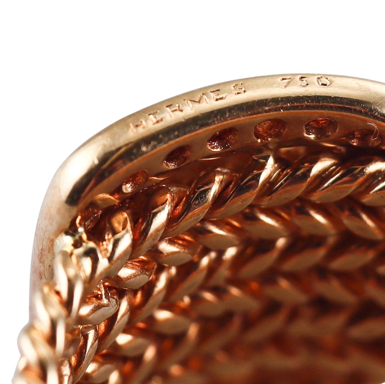 Hermes Vintage Gold Diamond Woven Buckle Ring