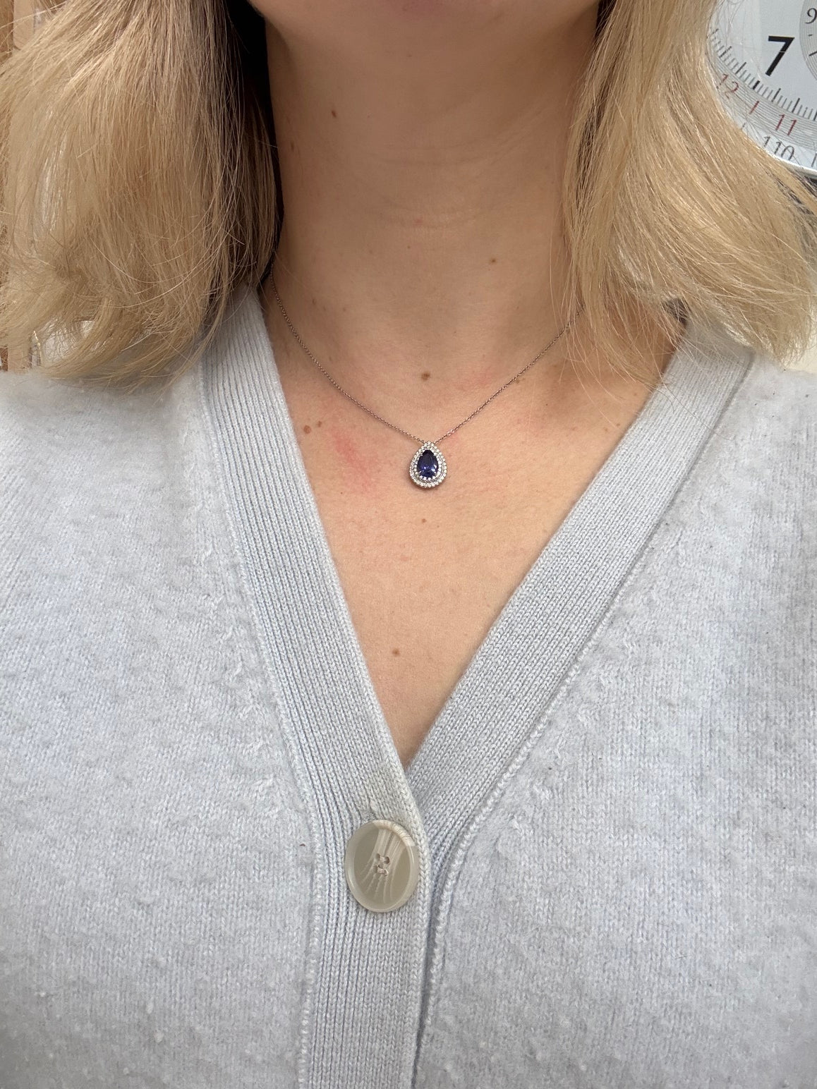 Tiffany & Co Soleste Tanzanite Diamond Platinum Pendant Necklace