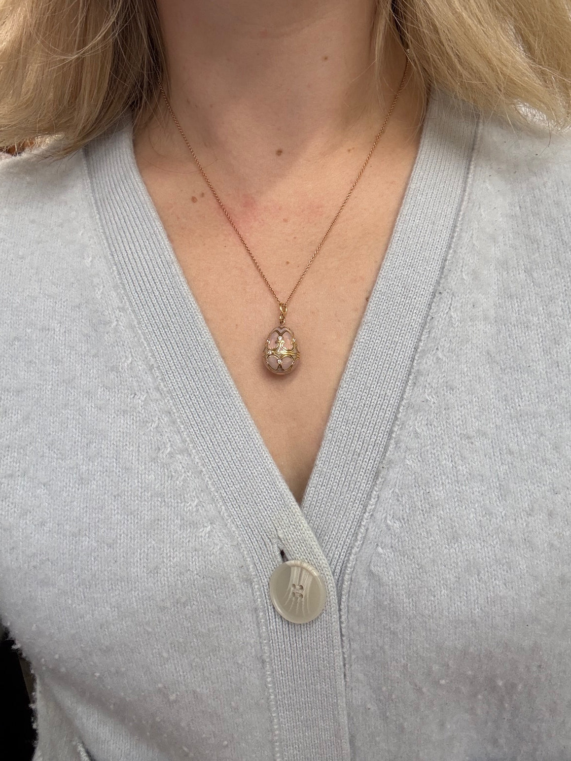 Faberge Heritage Gold Diamond Enamel Egg Chicken Locket Pendant Necklace