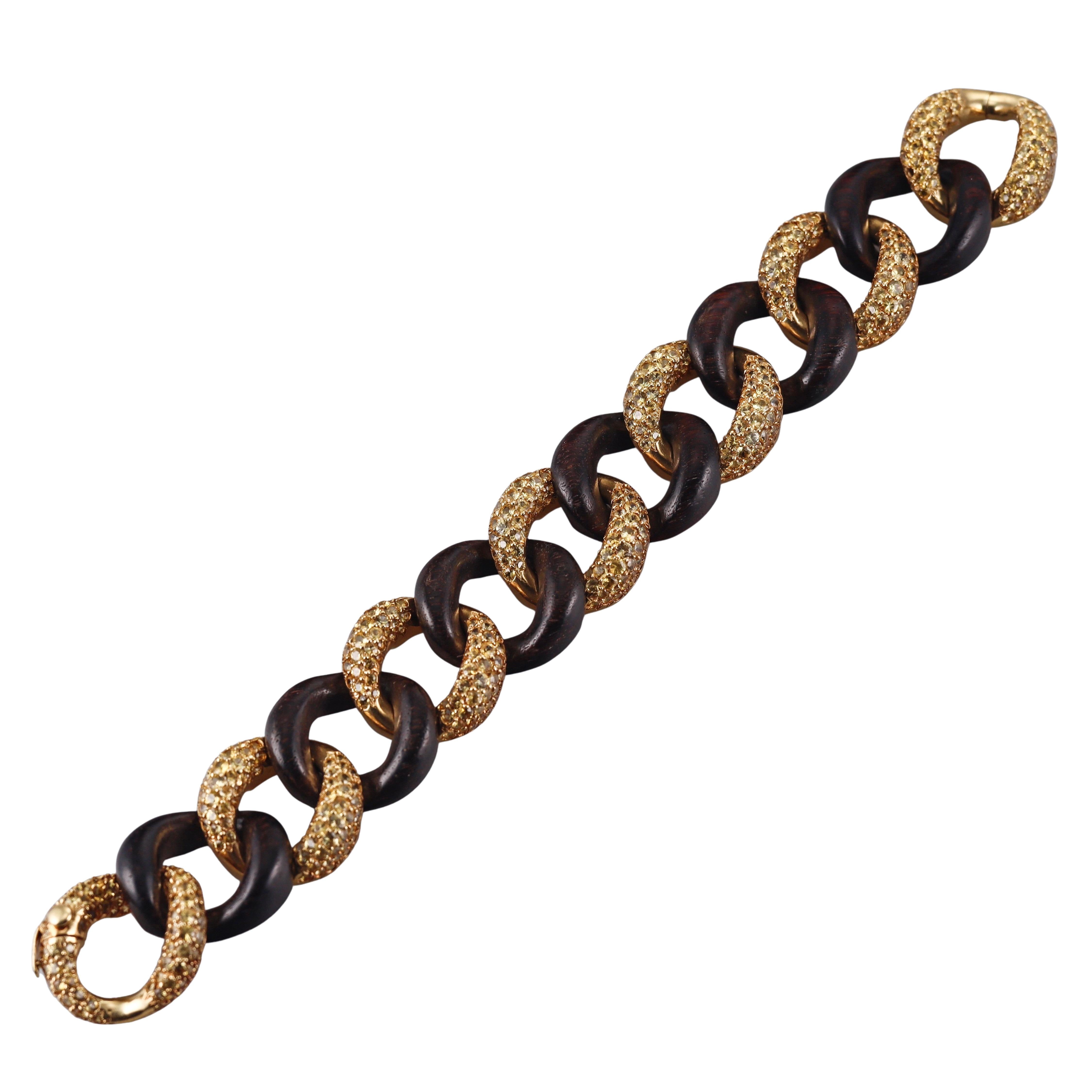 Seaman Schepps Yellow Sapphire Wood Gold Medium Link Bracelet