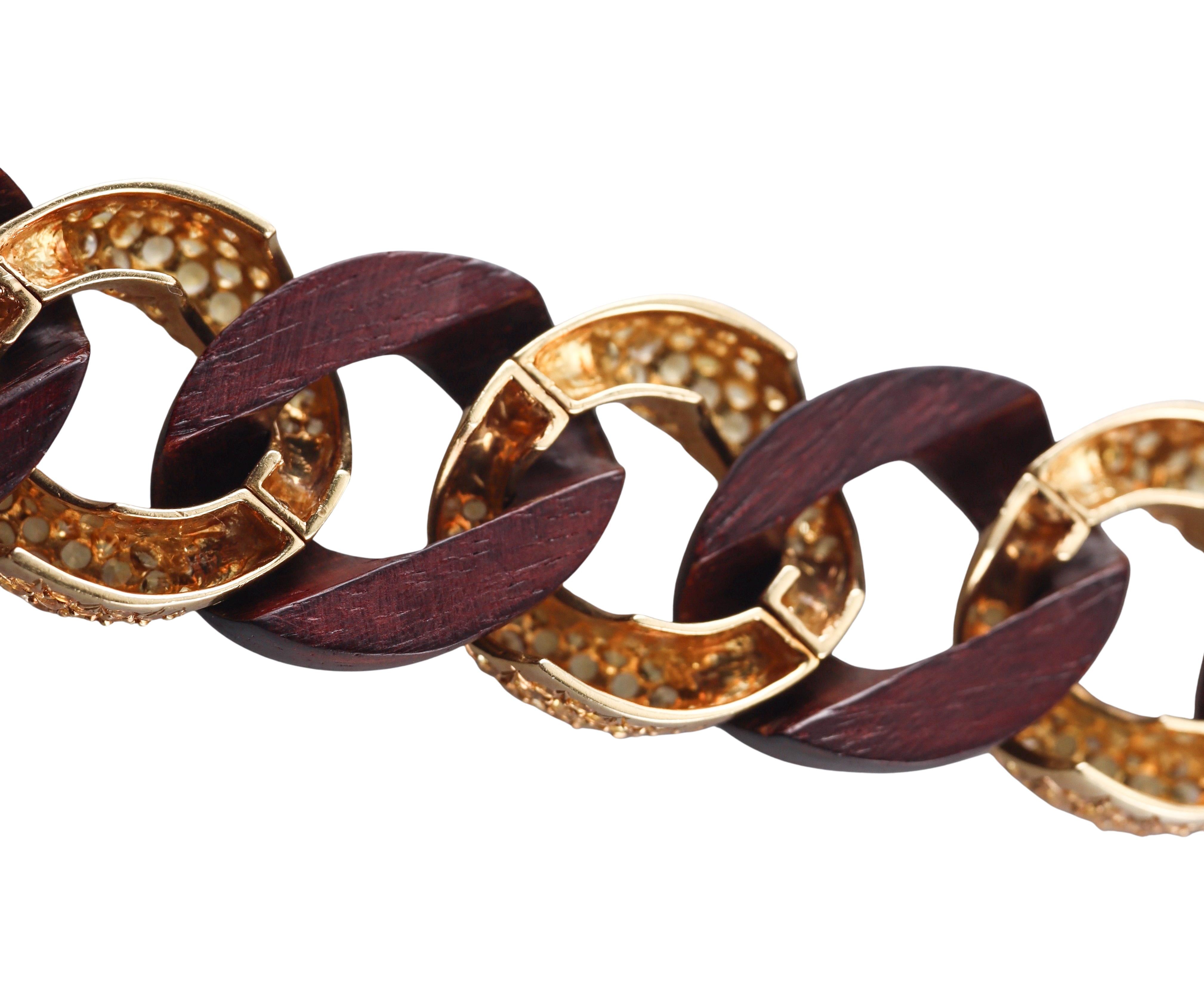 Seaman Schepps Yellow Sapphire Wood Gold Medium Link Bracelet
