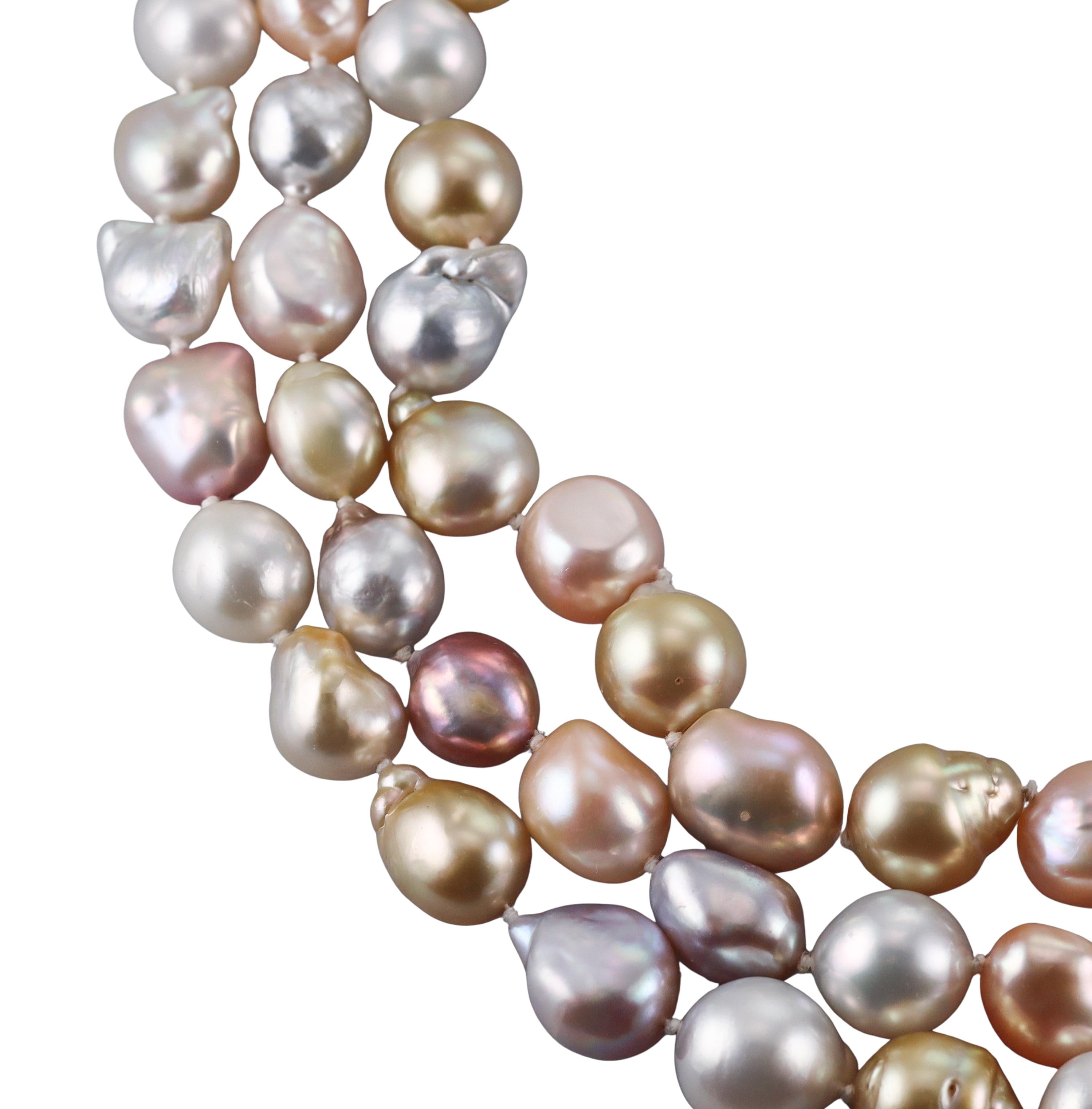 Paul Morelli Pearl Diamond Gold Three Strand Necklace
