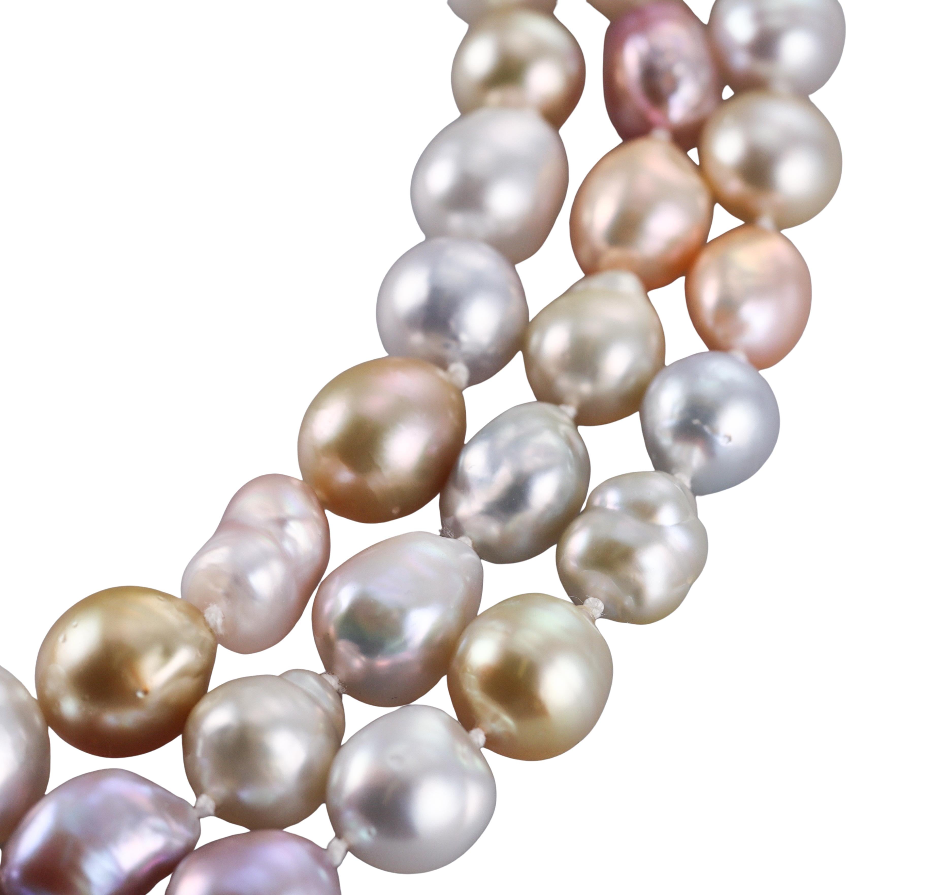 Paul Morelli Pearl Diamond Gold Three Strand Necklace