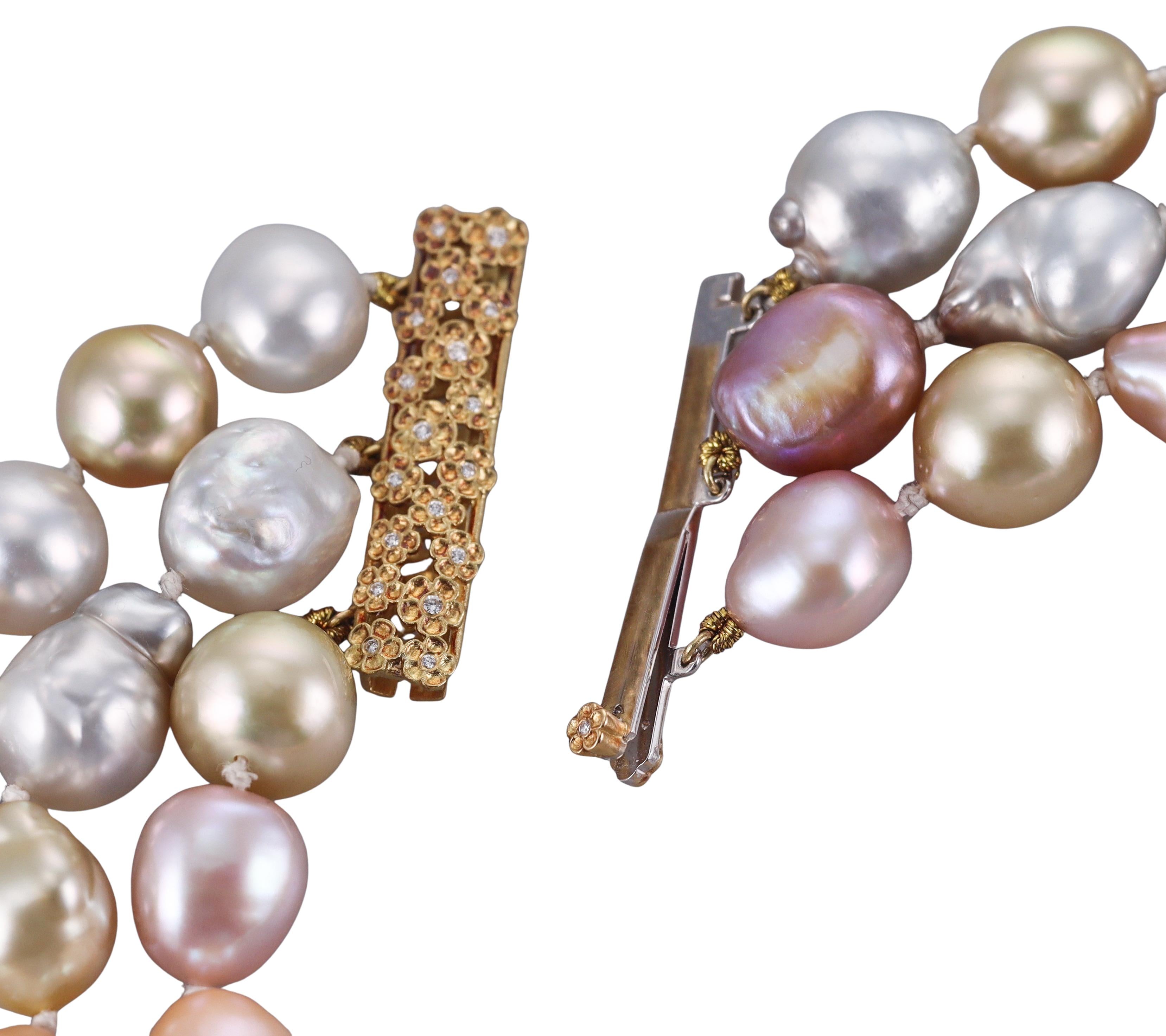 Paul Morelli Pearl Diamond Gold Three Strand Necklace