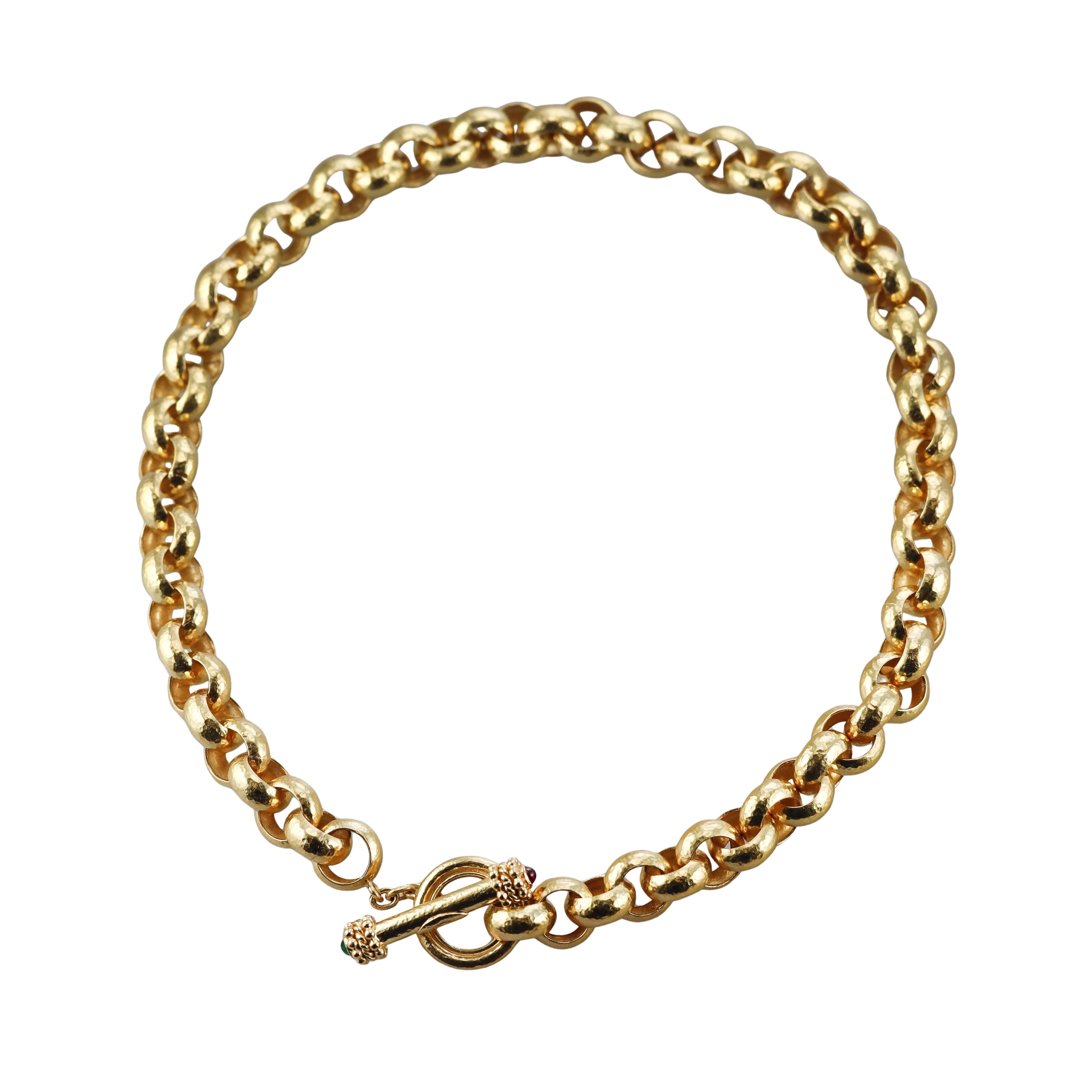 Elizabeth Locke Hammered Link Gold Emerald Ruby Toggle Necklace