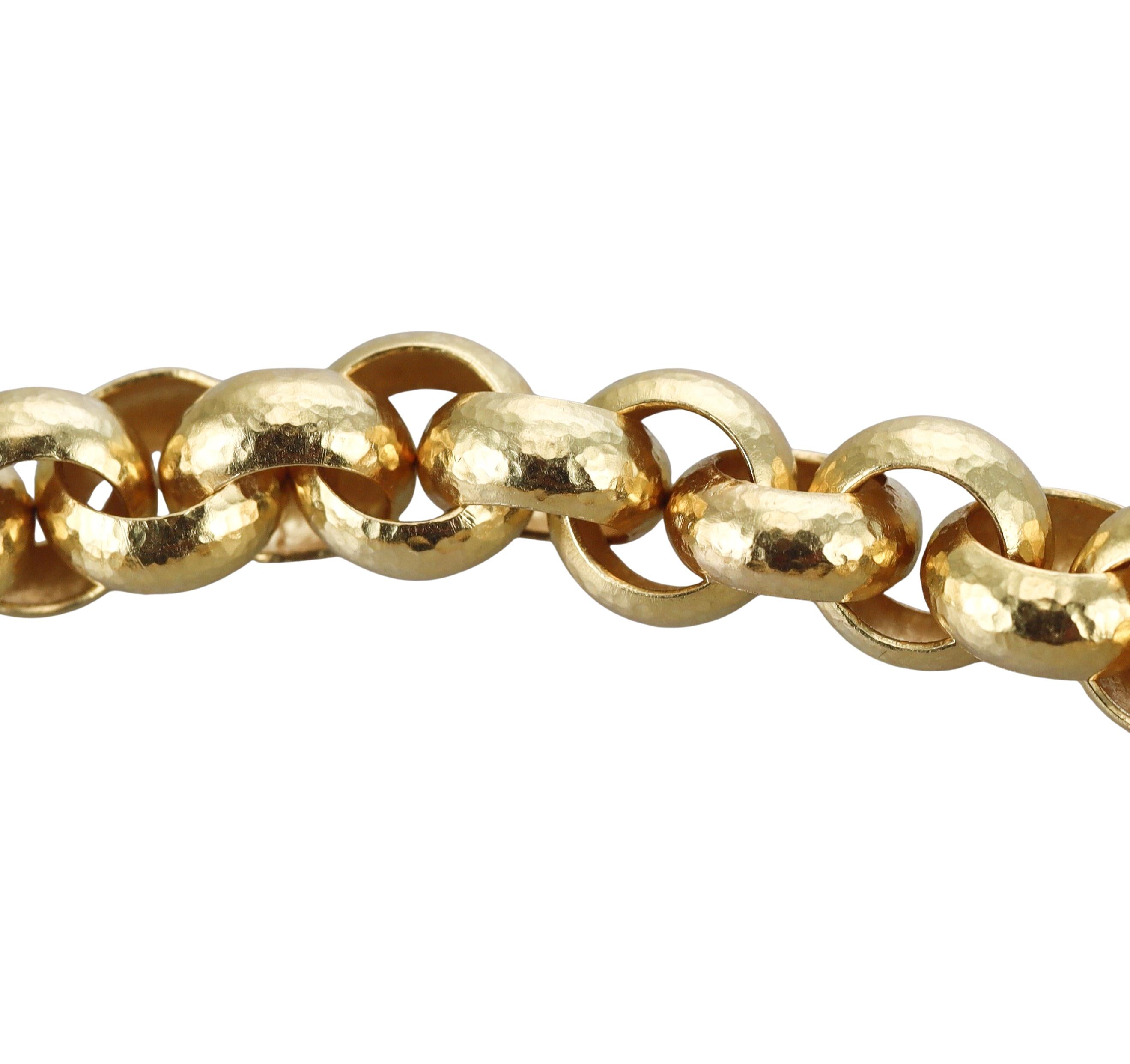 Elizabeth Locke Hammered Link Gold Emerald Ruby Toggle Necklace