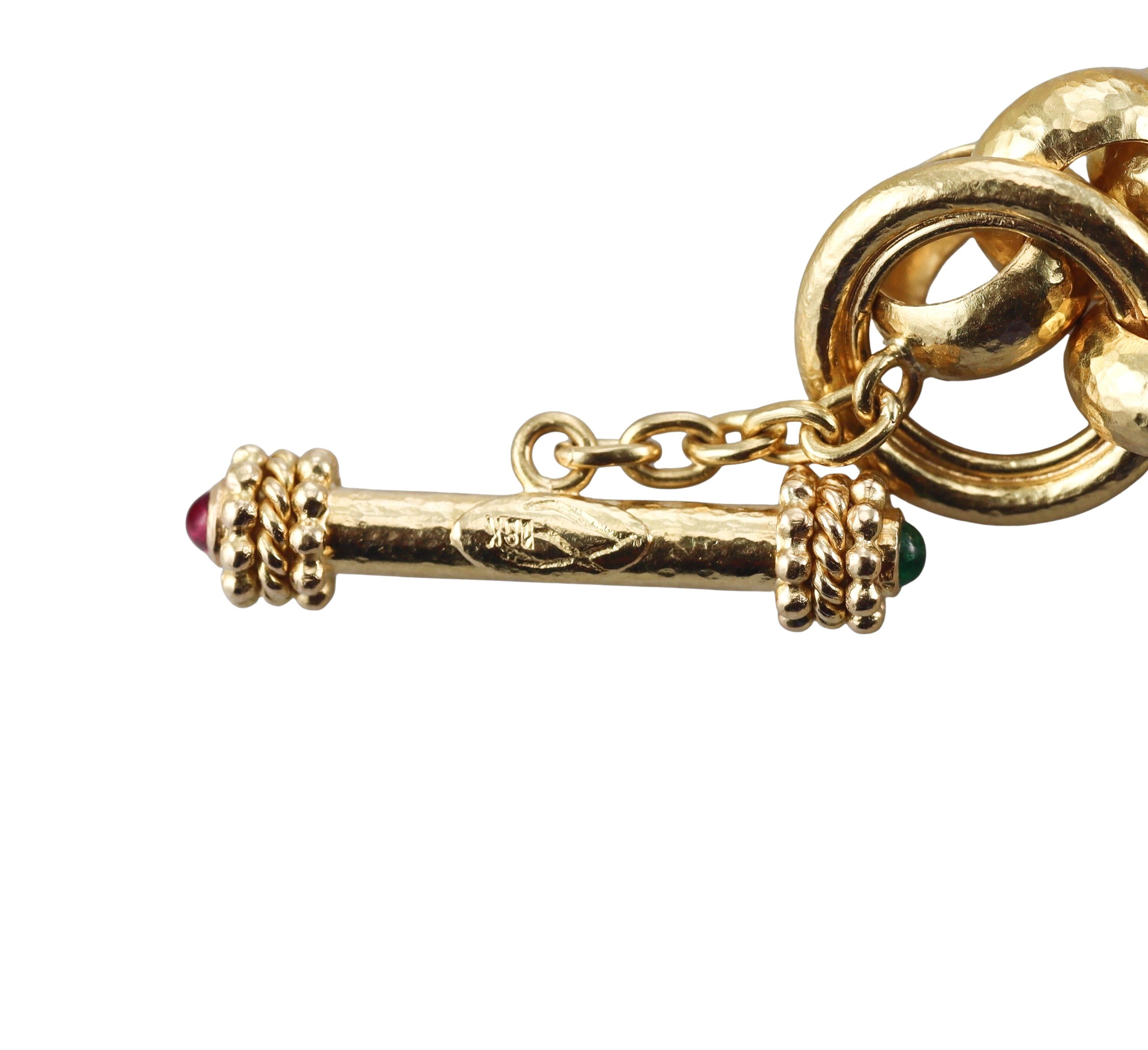 Elizabeth Locke Hammered Link Gold Emerald Ruby Toggle Necklace