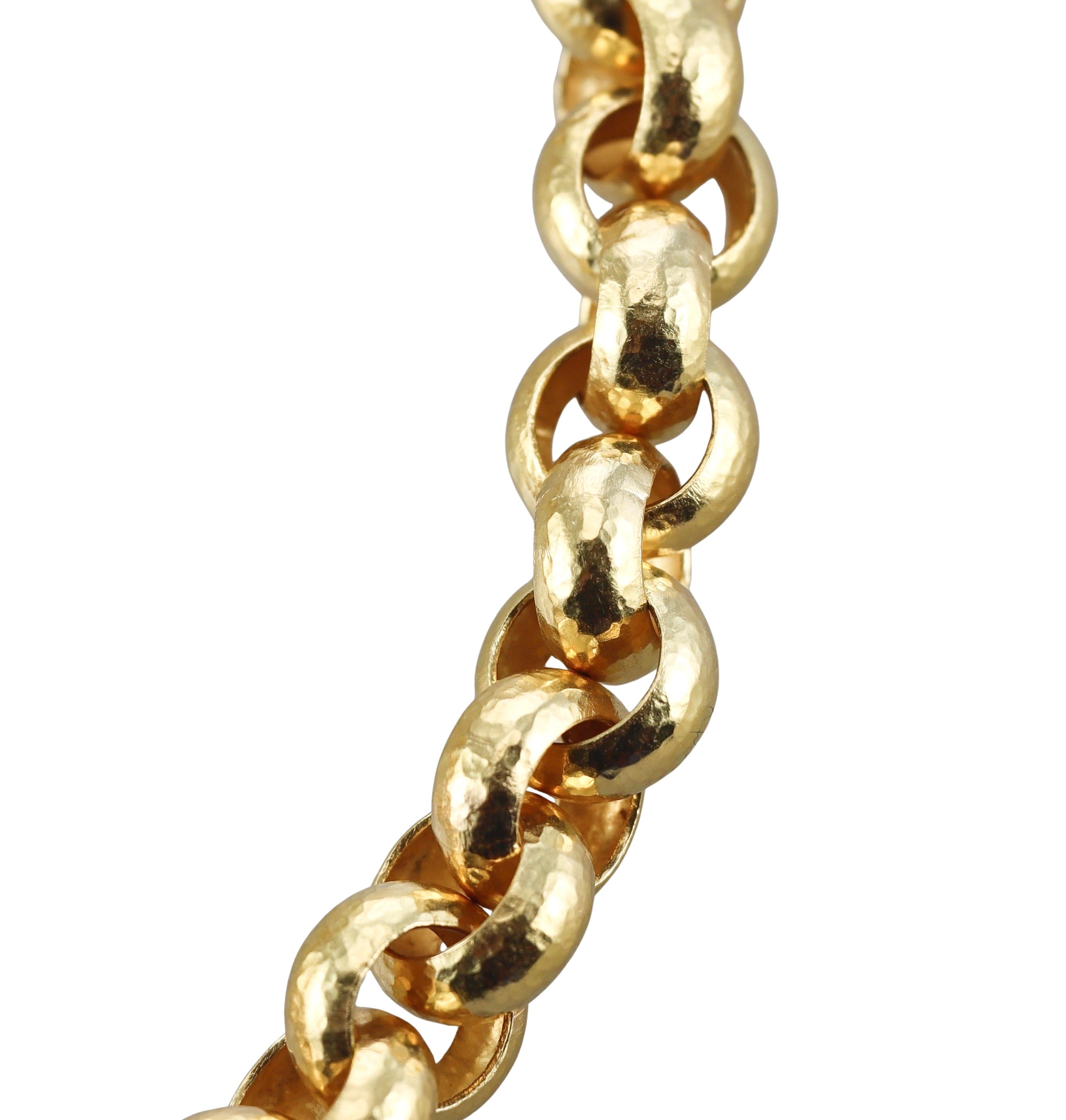 Elizabeth Locke Hammered Link Gold Emerald Ruby Toggle Necklace