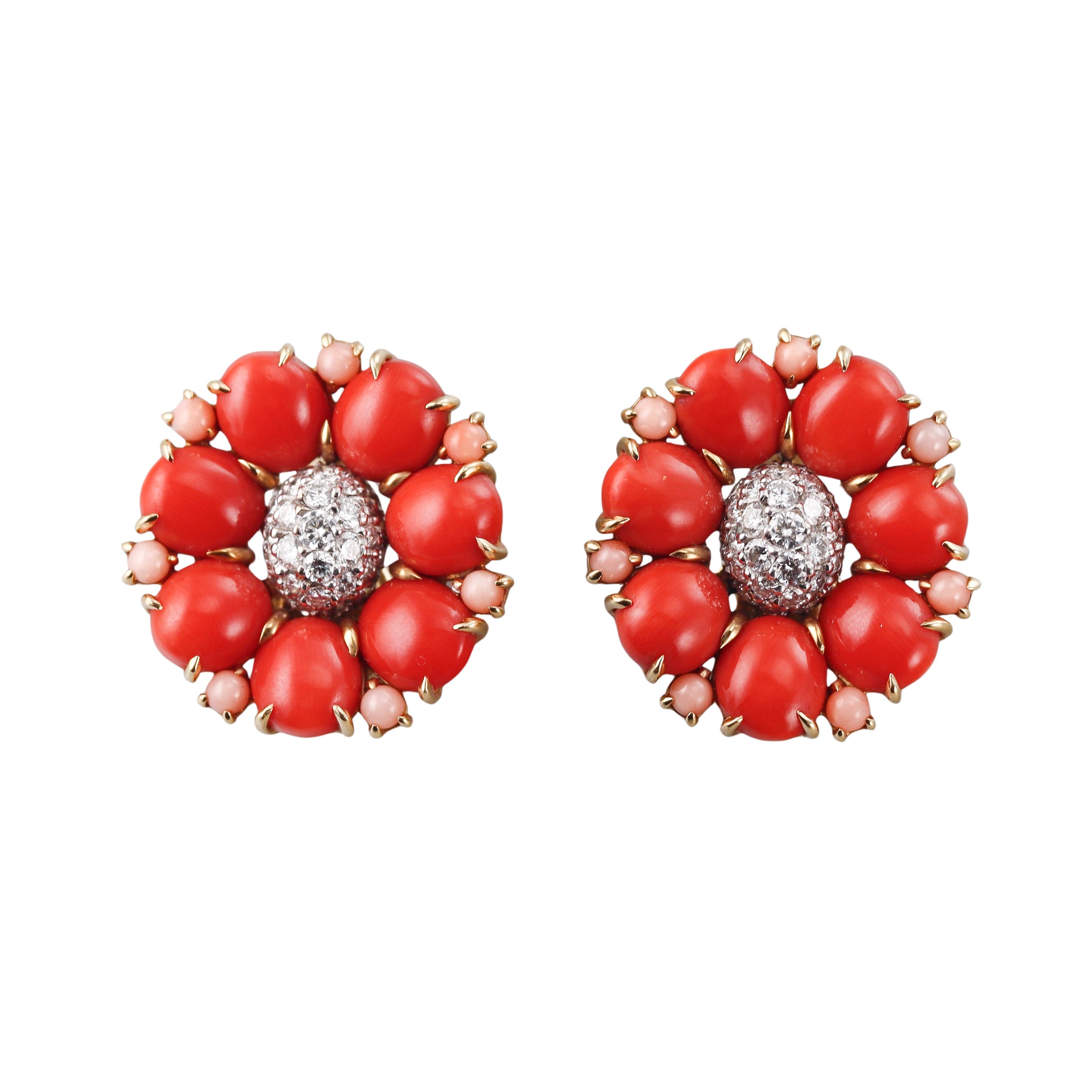 Seaman Schepps Coral Diamond Gold Earrings